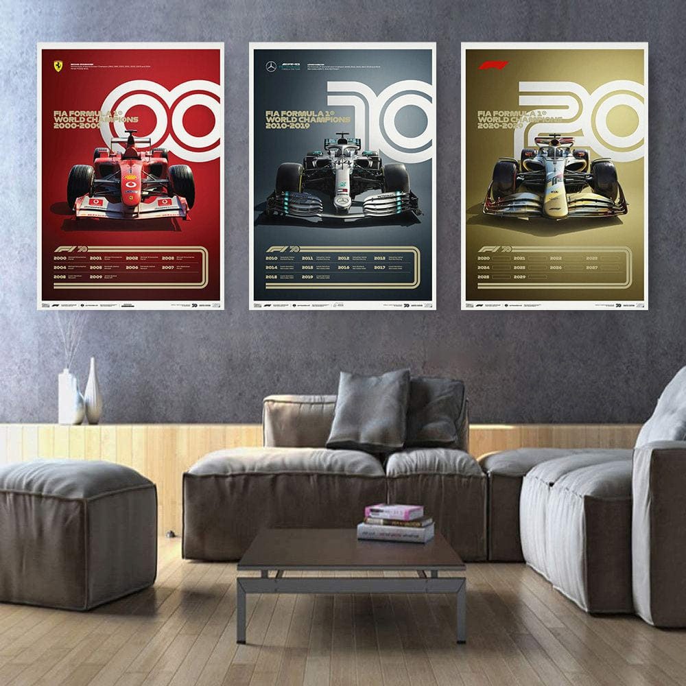 JUSTGOODMOOD Poster Formel 1 Jahrzehnte Rennwagen Chronologie Legenden Deko Print ohne Rah, I (1 St)