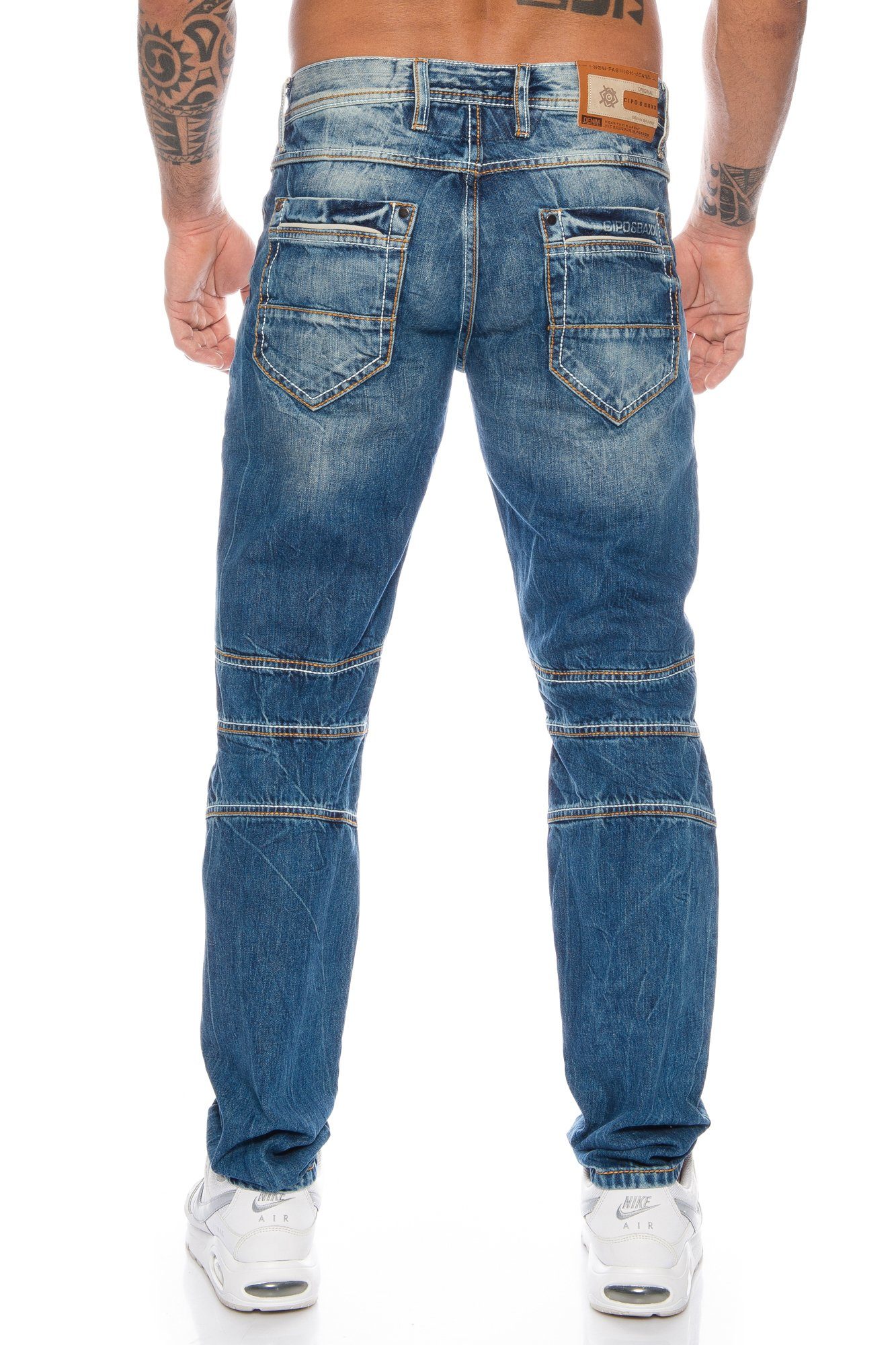 dicken Labeldesign Labelbranding ausgefallenem Kontrastnähte Ziernähten mit dicke Slim-fit-Jeans und Cipo Jeans Baxx Hose und Herren & 3D