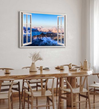 Sinus Art Leinwandbild Wandbild 120x80cm Fensterbild Gebirge über den Wolken Sonnenuntergang, (1 St)
