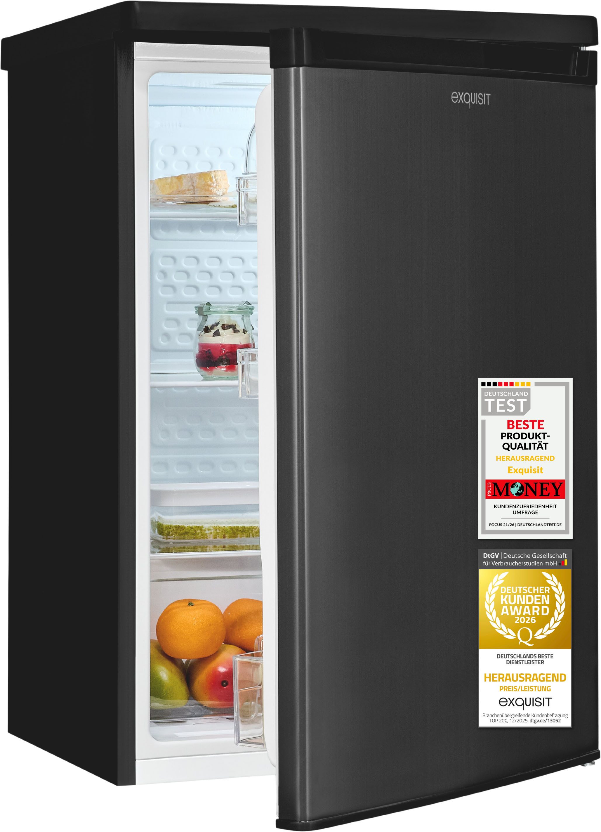 exquisit Kühlschrank KS16-V-040C inoxlook-az, 85 cm hoch, 55 cm breit, Helles LED-Licht für optimale Innenraumbeleuchtung – Bild 2 von 5