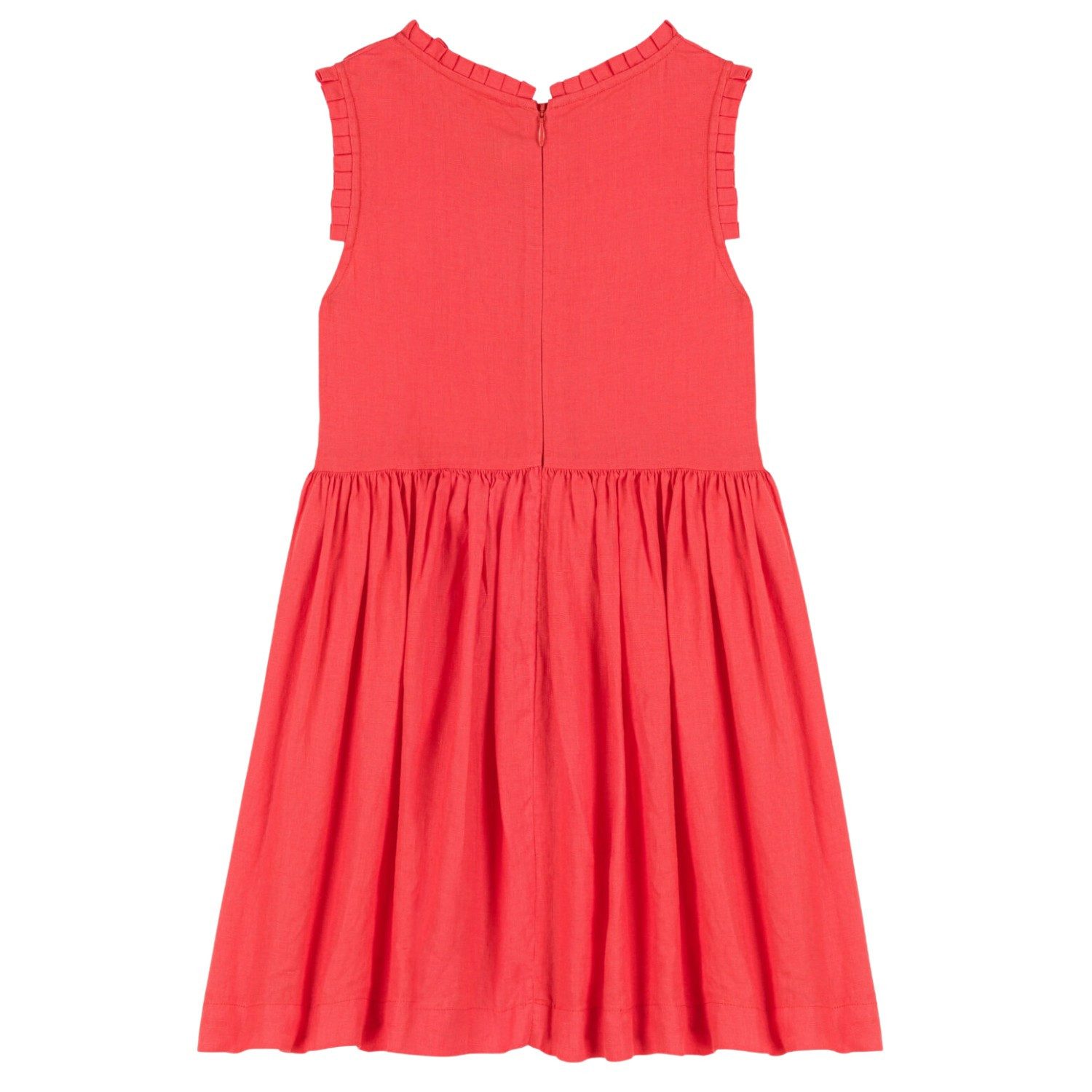 Petit Bateau Sommerkleid Petit Bateau süßes hellrotes Leinenkleid für Kinder Rüschen