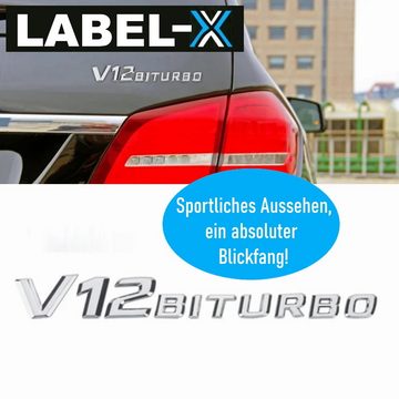 MAVURA Aufkleber LABEL-X V12 Biturbo AMG Chrom Schriftzug Emblem Logo für Mercedes