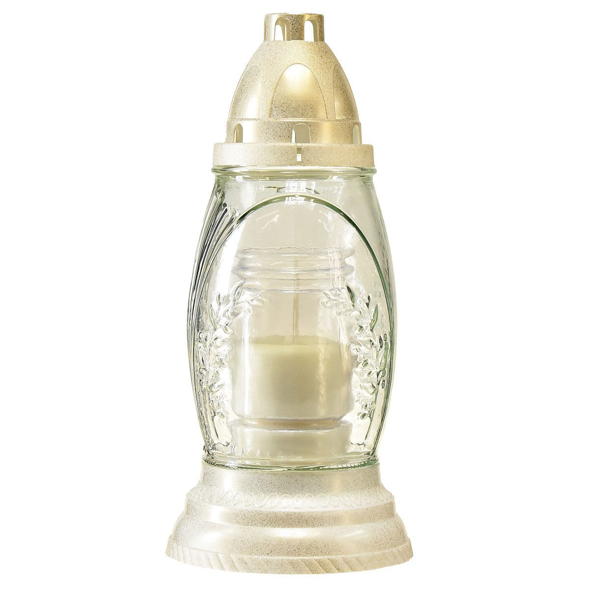Florists Products Grabkerze Grablicht Glas Retro Gold Weiß Dekoration Friedhof Ø11cm – Bild 4 von 5