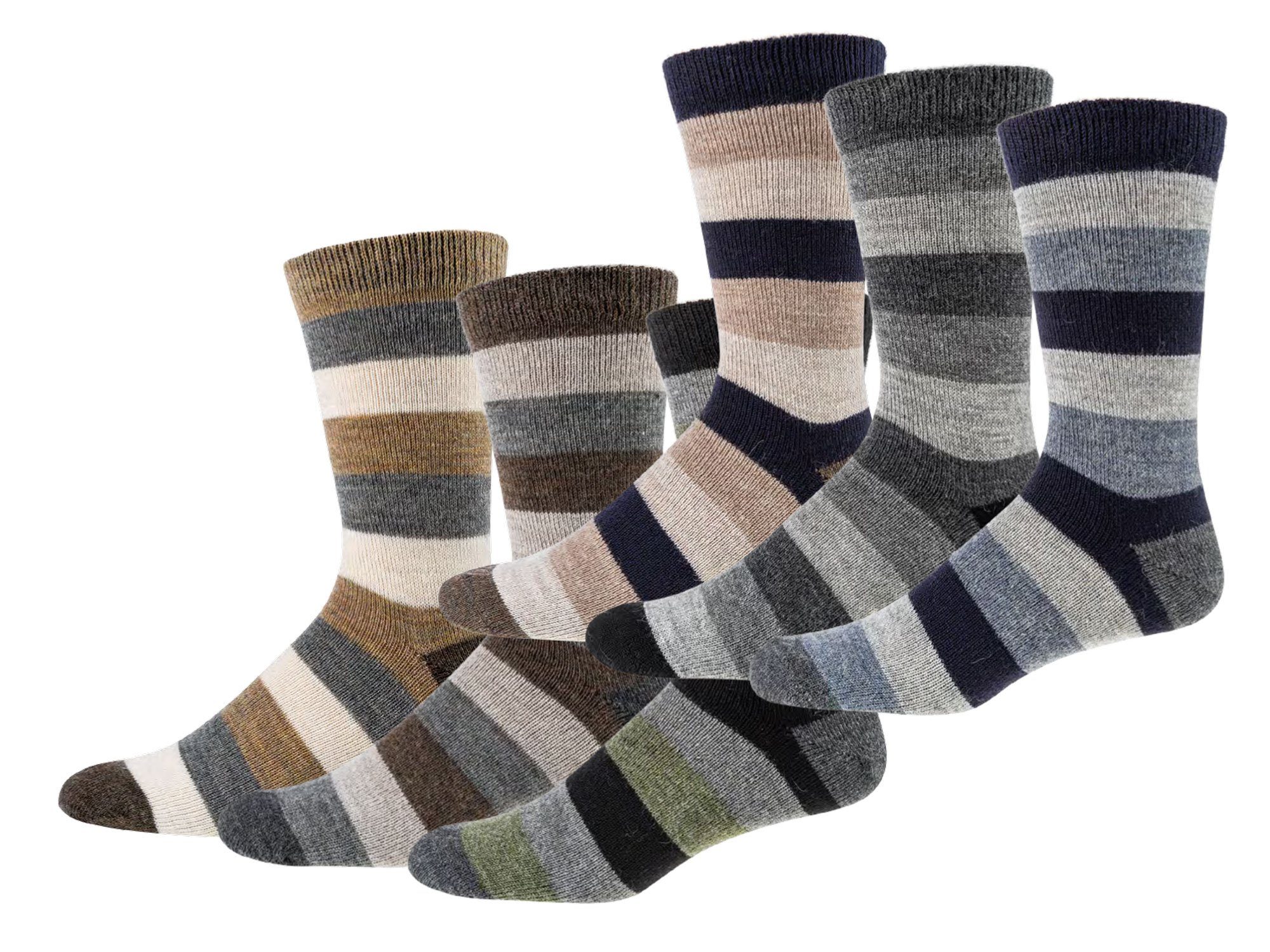 Socks 4 Fun Wowerat Basicsocken Warme Wollsocken mit Alpaka und Schafwolle gestreifte Naturfarben (3 Paar)
