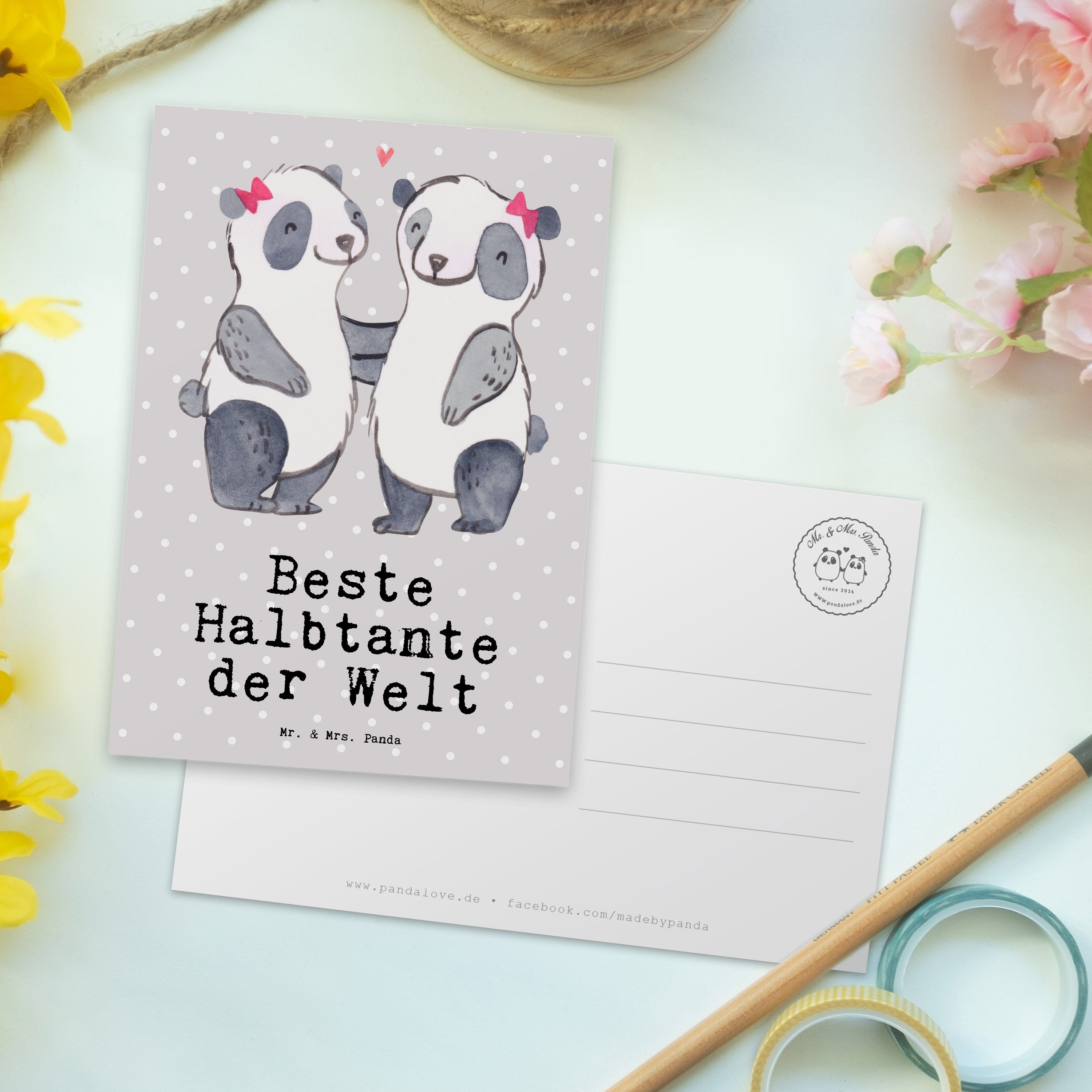 Mr. & Mrs. Pastell Beste der Geschenk, Danke, Postkarte Stie Halbtante Panda Panda Welt - Grau 