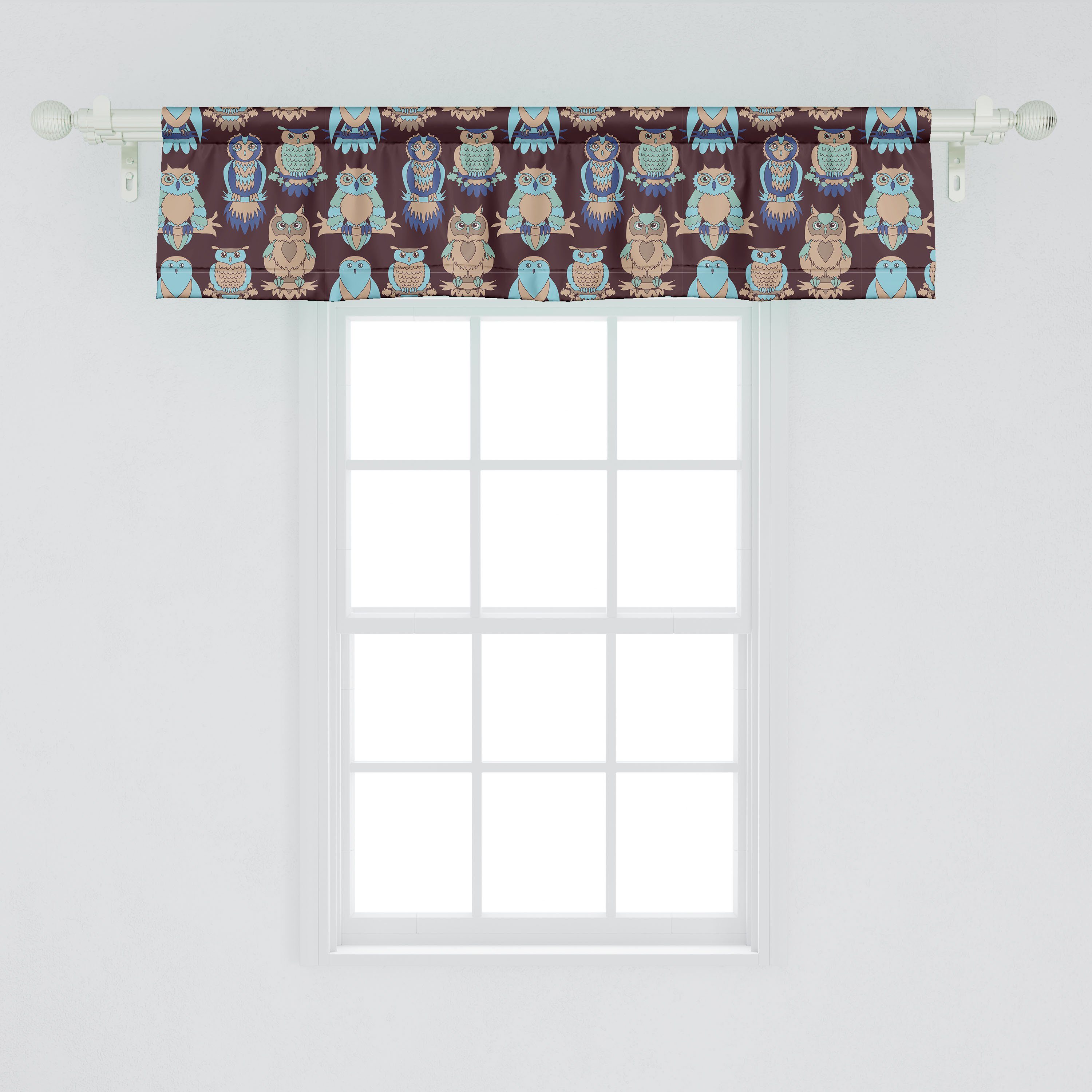 Scheibengardine Vorhang für Volant Microfaser, Küche Pastell Vögel Schlafzimmer mit Abstrakt Eulen Dekor Stangentasche, Abakuhaus