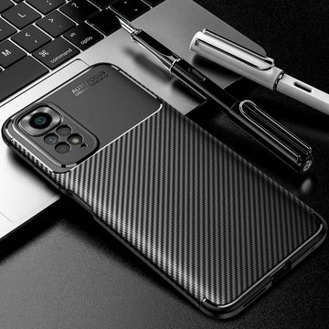 FITSU Handyhülle Handyhülle für Xiaomi Redmi Note 11 Case im Carbon Design Schwarz 6,43 Zoll, Handyhülle mit Carbon Optik, stabile Schutzhülle, Case mit Eckenschutz