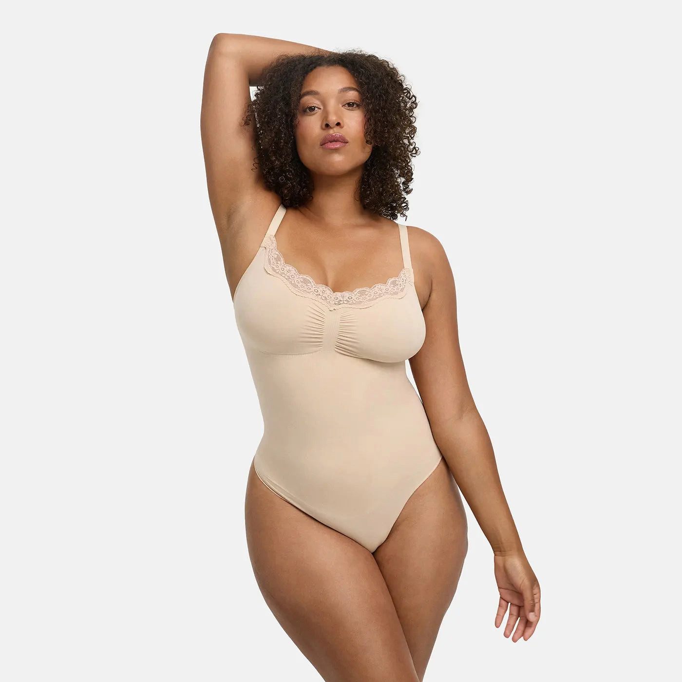 cfab (creamy fabrics) Shaping-Body Bodysuit Sculpting Shapewear mit Lace-Sand-XL (1-tlg)