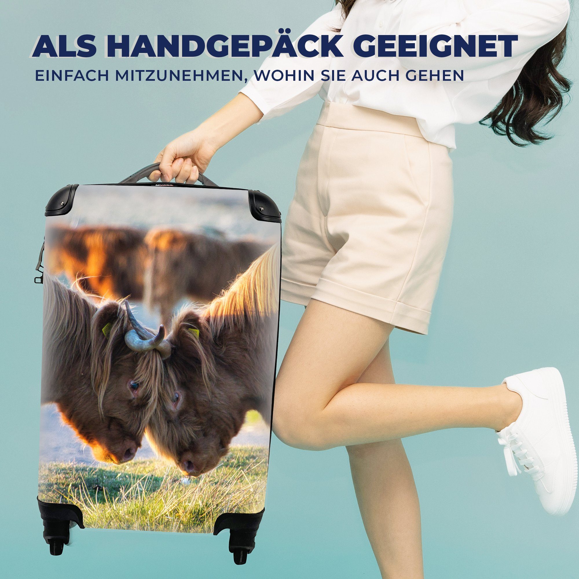 Rollen, Highlander Sonne, Handgepäckkoffer rollen, Reisekoffer Ferien, Tiere mit MuchoWow Schottische für Trolley, 4 - - Handgepäck Reisetasche