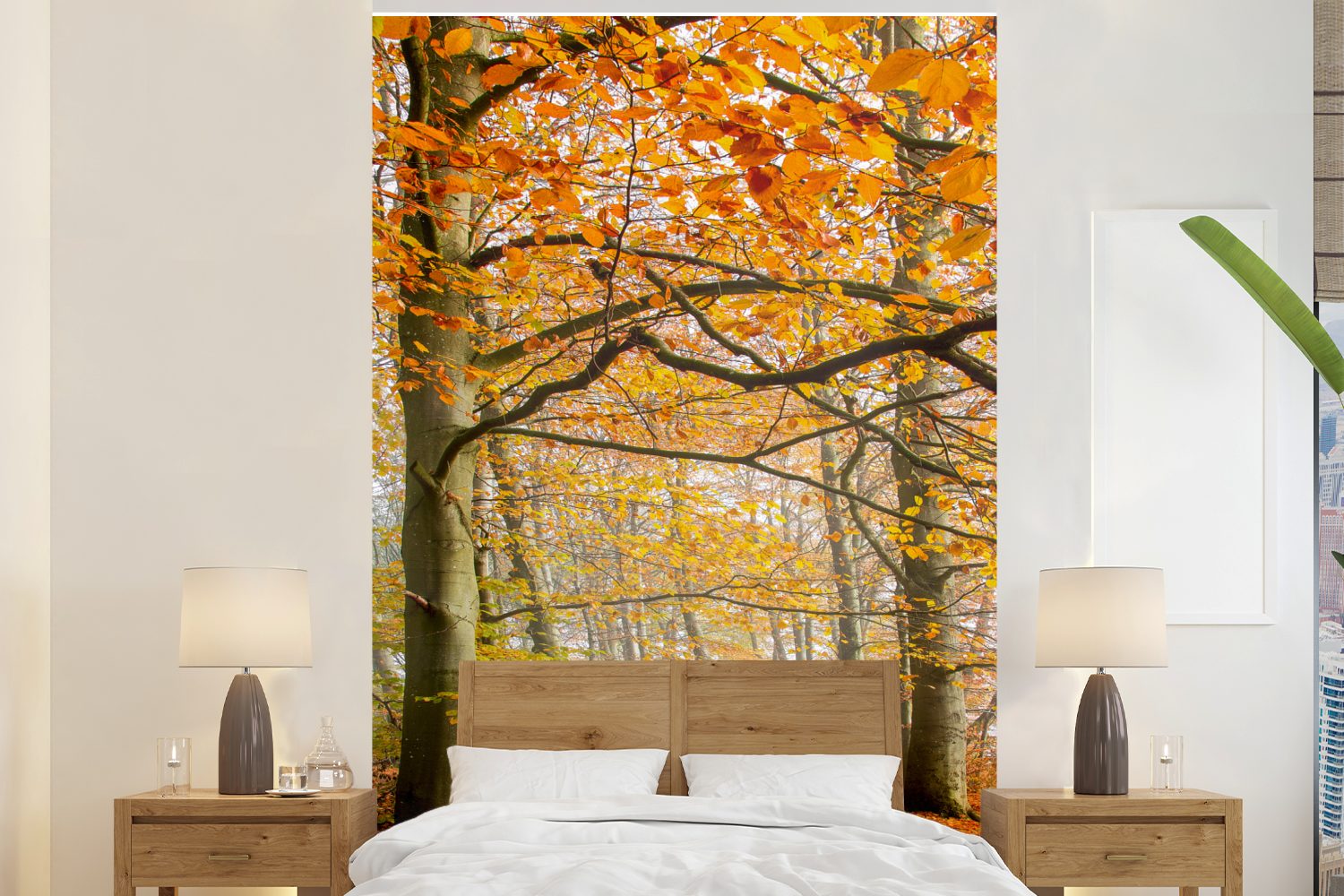 MuchoWow Fototapete Herbst - - Vinyl Tapete Matt, Montagefertig Wald bedruckt, (3 Dänemark, Wohnzimmer, St), Wandtapete für