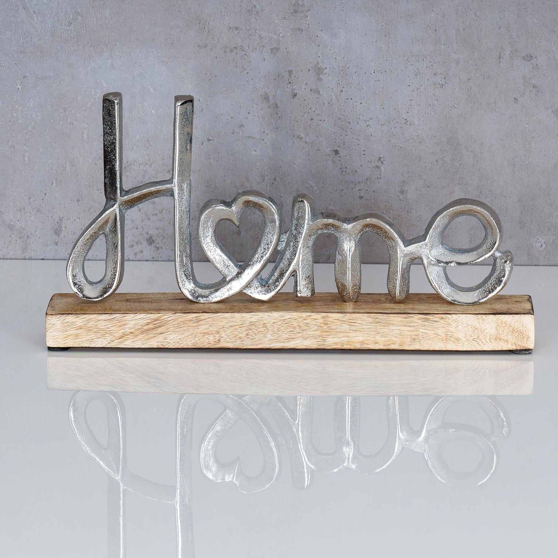 Levandeo® Deko-Schriftzug, Aufsteller Mango Schriftzug Home H11cm Metall Holz Deko Mangoholz