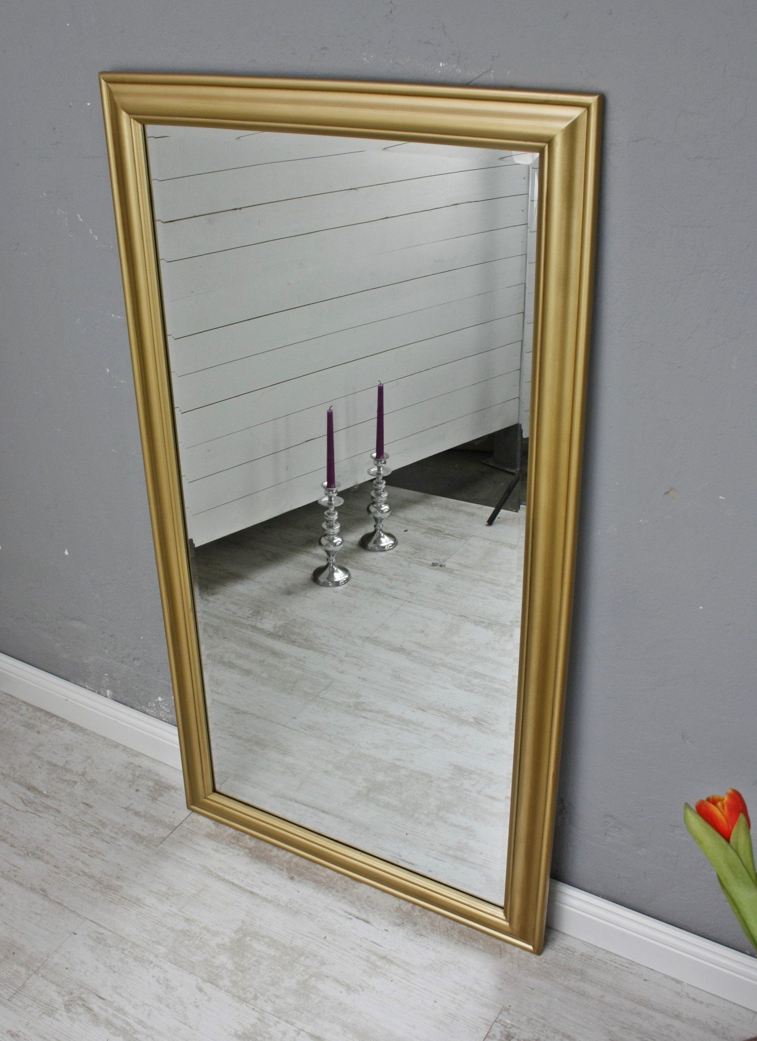 Spiegel: schlicht Spiegel 132x72x7 132x72x5cm, Landhaus Badspiegel Klassisch Wandspiegel Gold elbmöbel