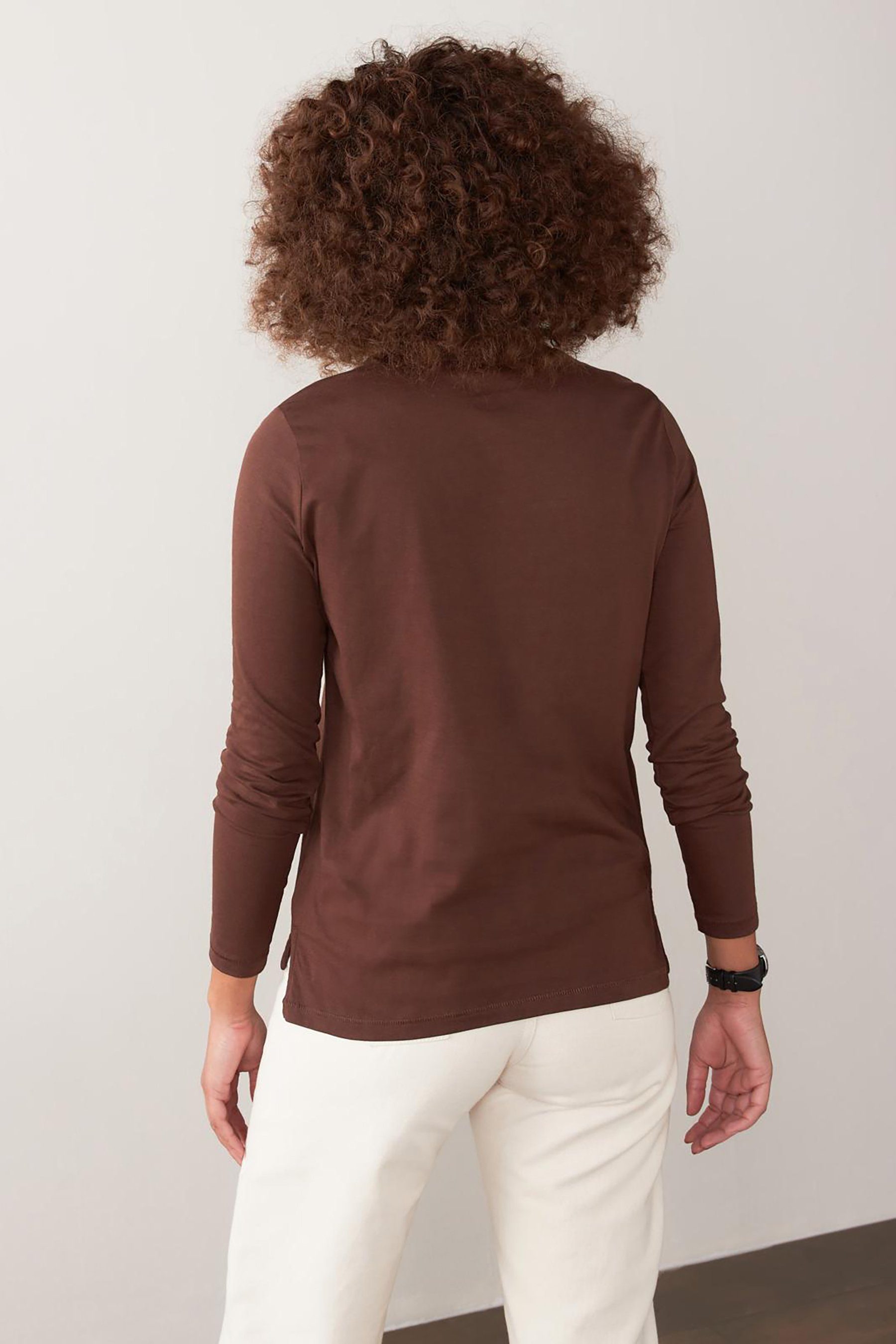 Langarm-Shirt Stehkragen (1-tlg) Brown Next Chocolate Langarmshirt mit