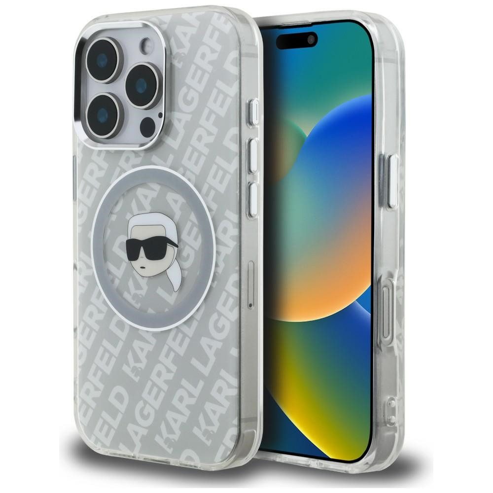 KARL LAGERFELD Handyhülle Schutzhülle Magnethülle Smartphoneschale 6,3 Zoll, MagSafe, Karl-Head-Logo, erhöhte Ränder