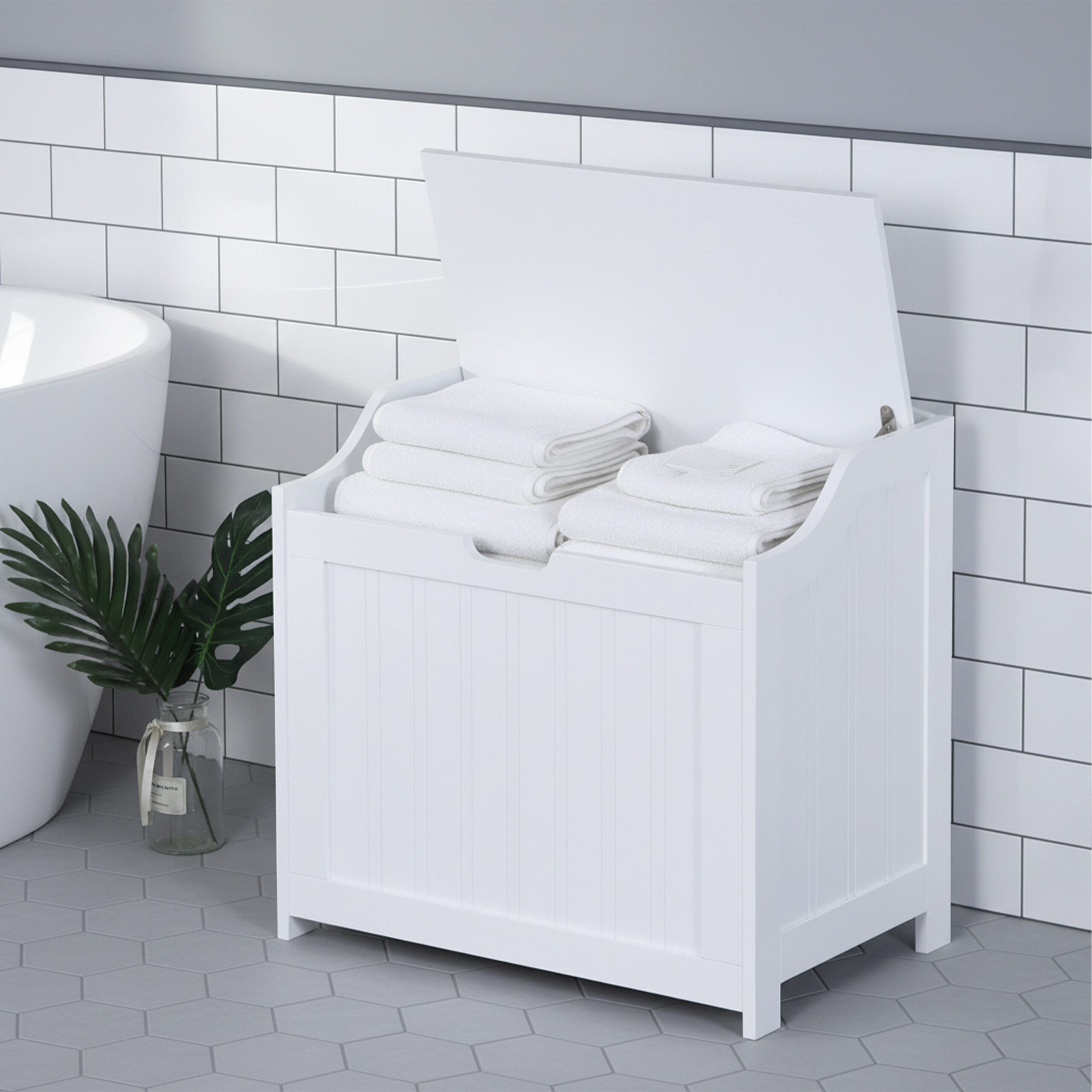 relaxdays Wäschetruhe mit Soft Close Deckel, weiß günstig online kaufen