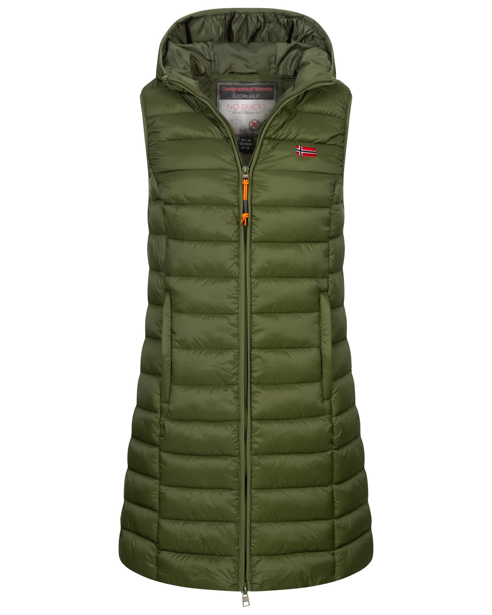 Geographical Norway Steppweste Damen Stepp weste Kapuze Übergangs Herbst Winter Windbreaker Lang