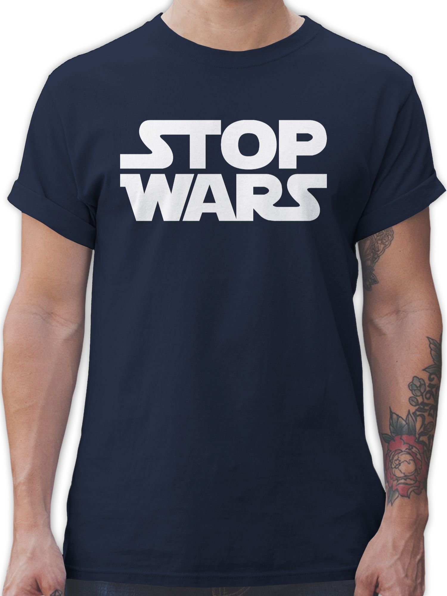 Shirtracer T-Shirt Stop Wars weiß Sprüche Statement 02 Navy Blau