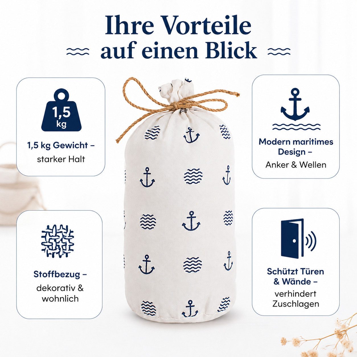 Out of the Blue Bodentürstopper Türstopper Stoff maritim 1,5 kg weiß 27 cm (1 St)