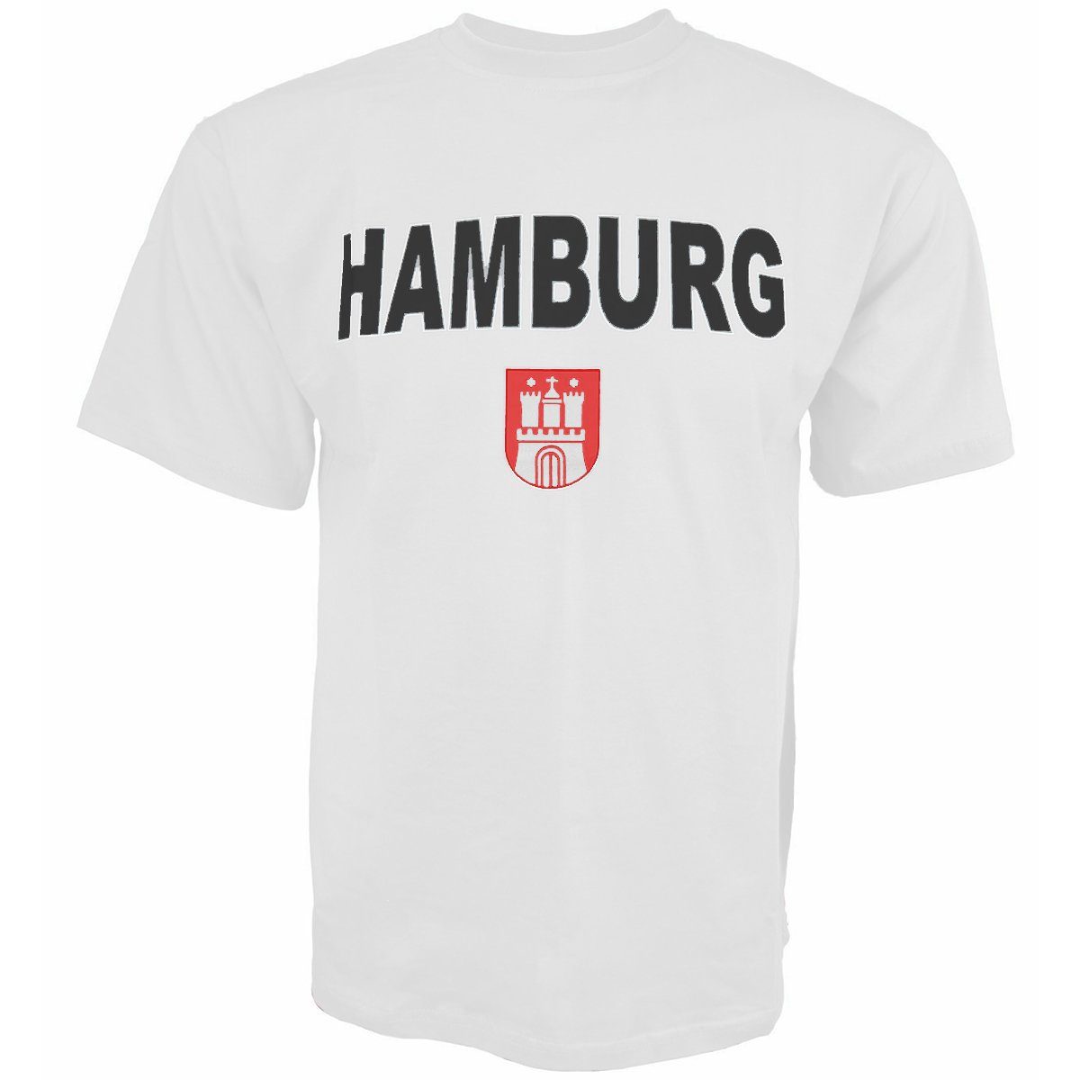 Herren T-Shirt Originelli T-Shirt Classic" Baumwolle "Hamburg weiss Wappen Sonia