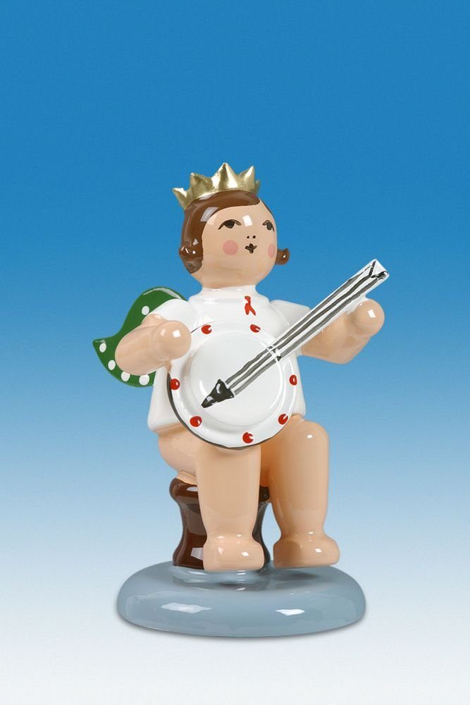 Engel NEU Holzfigur 6cm Banjo sitzend Krone und mit Engelfigur Höhe