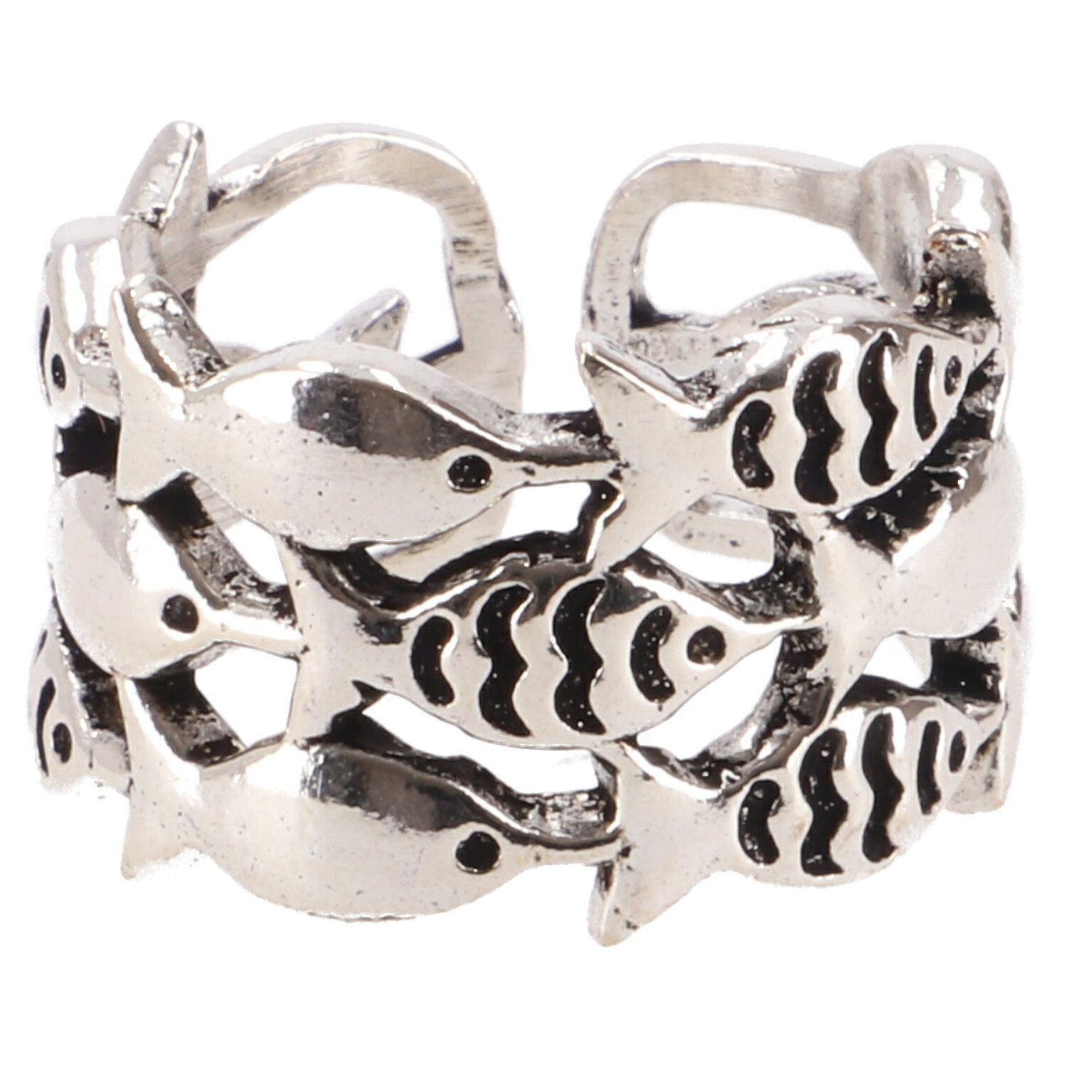 Guru-Shop Fingerring Breiter Messing Modeschmuck Ring mit Fischen -..