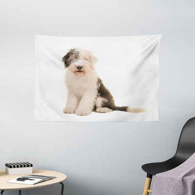 Wandteppich Wohnzimmer Schlafzimmer Wandtuch Seidiges Satin Wandteppich, Abakuhaus, rechteckig, Englisch Sheepdog Sitzen Bobtail