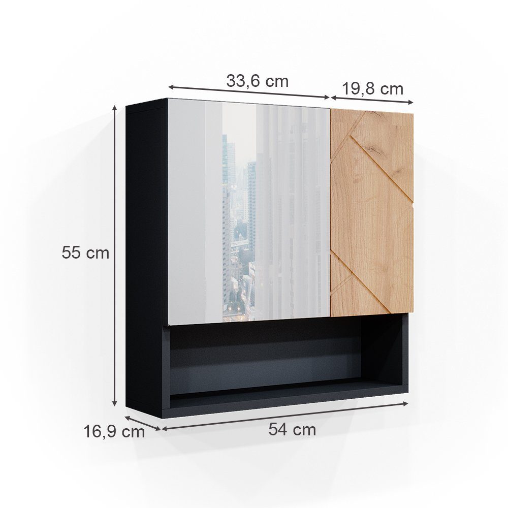 Vicco Badezimmerspiegelschrank Irma, Anthrazit/Eiche, 54 x 55 cm (1-St)