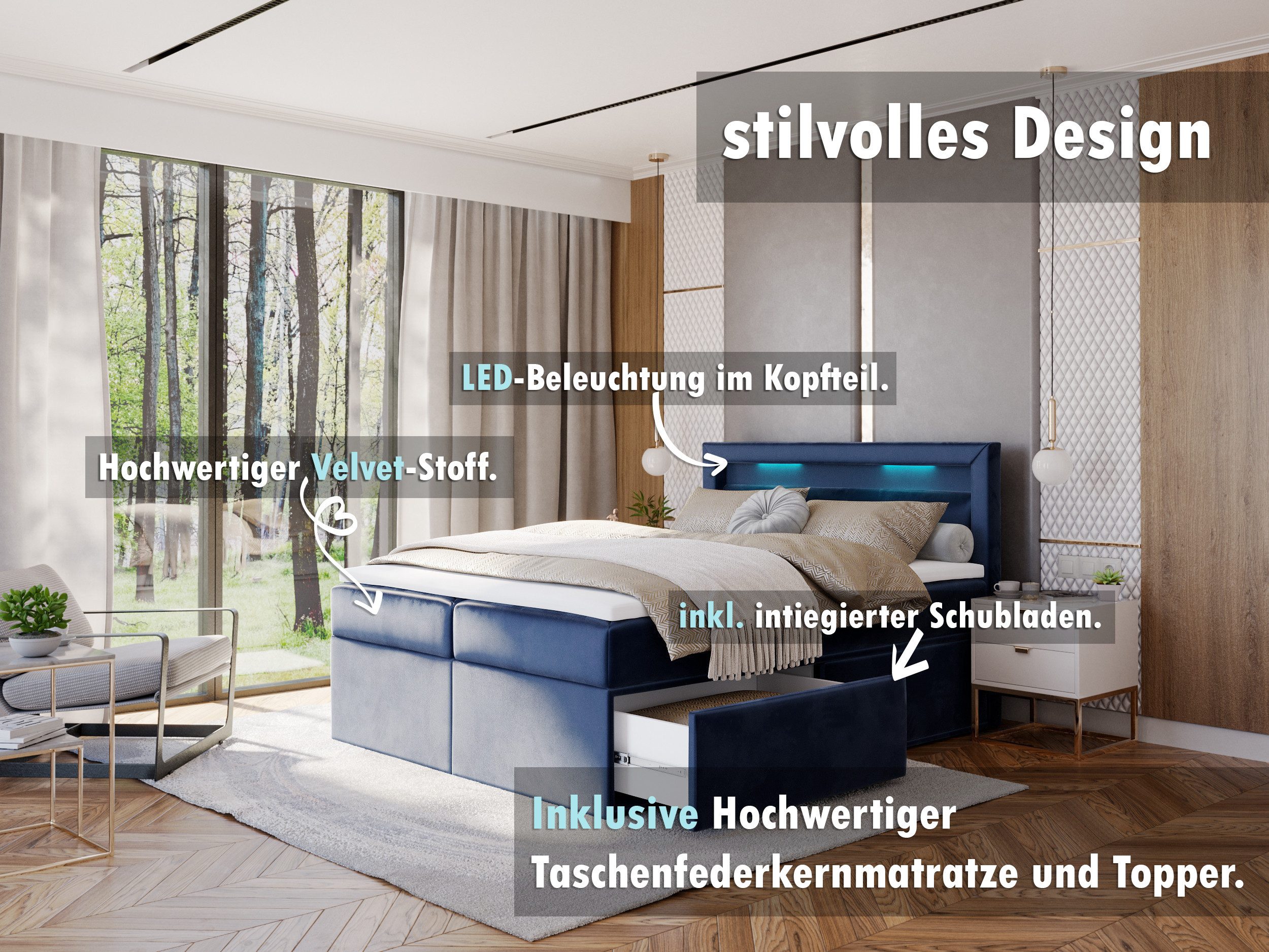 thematys Boxspringbett mit LED Polsterbett Stauraumbett 120x200, 140x200, 1 günstig online kaufen