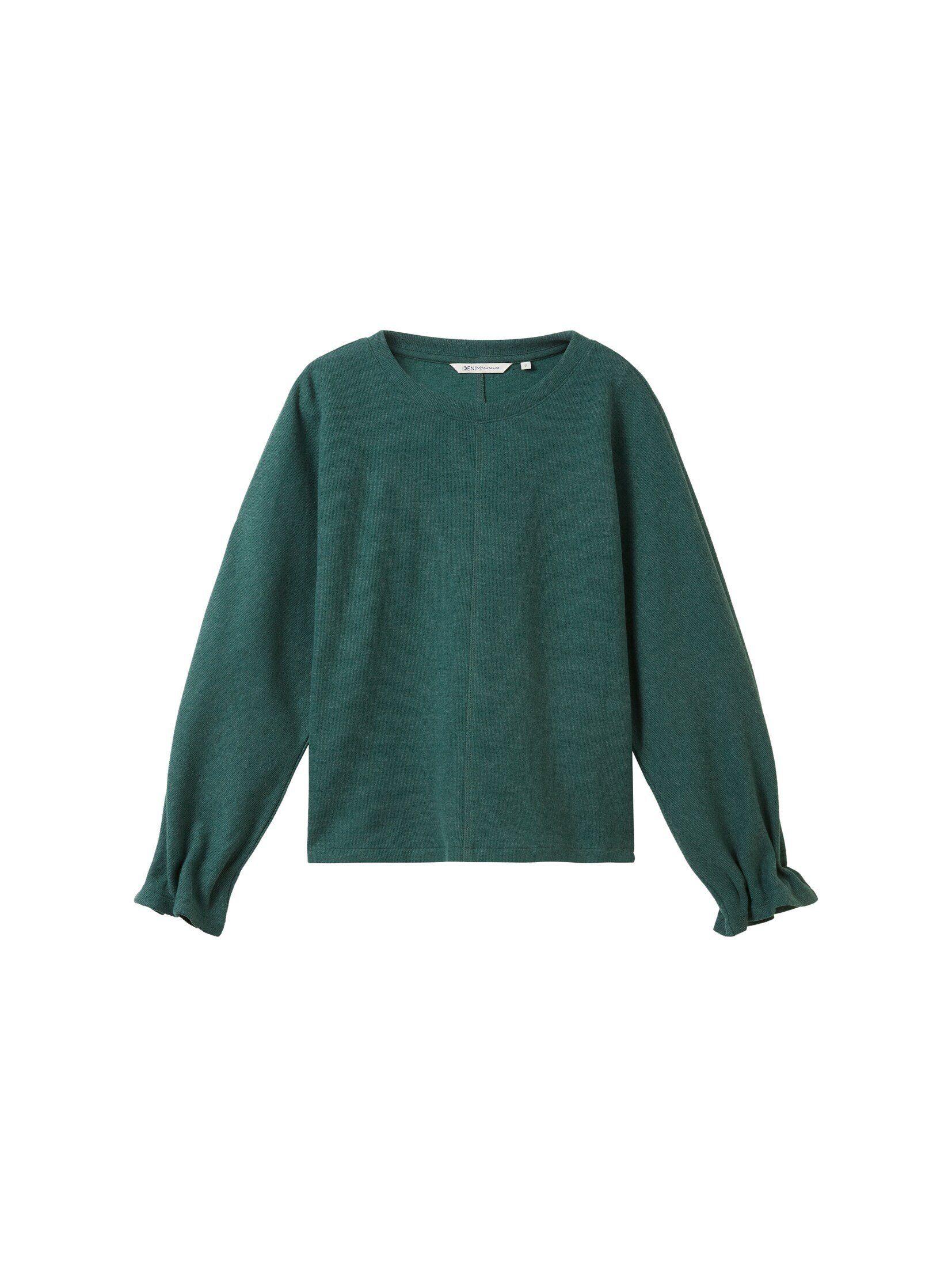 dust green Sweatshirt melange Denim Sweater TAILOR mit TOM Fledermausärmeln