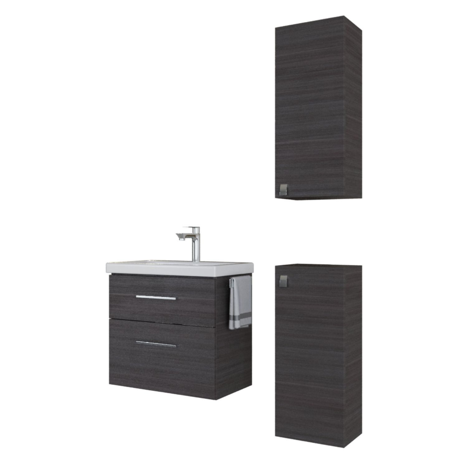 Planetmöbel Badmöbel-Set Badmöbel-Set 63cm mit 2x Midischrank, (Badezimmerschrank, Waschbeckenunterschrank)