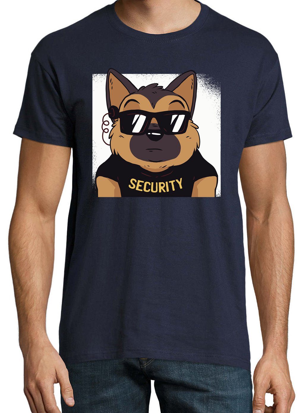 Youth Designz T-Shirt Dog Security Shirt Herren Frontprint trendigem mit Navyblau