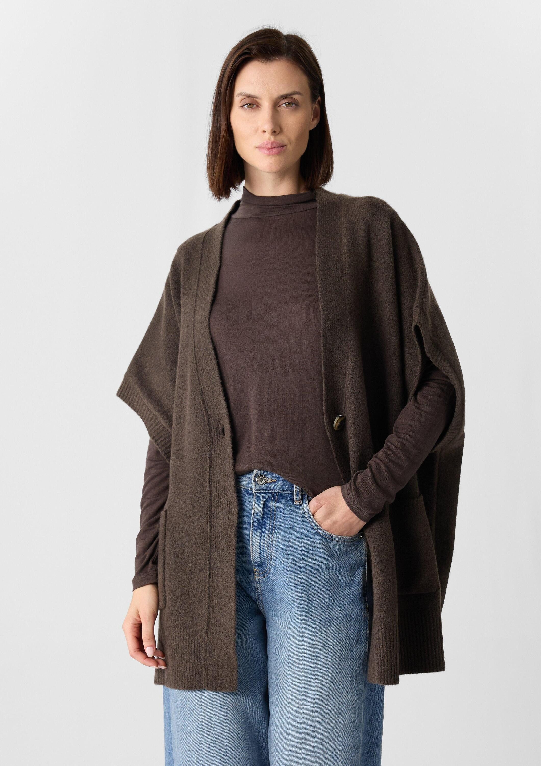 comma Cardigan Indoor-Poncho Poncho-Cape mit Knopfverschluss