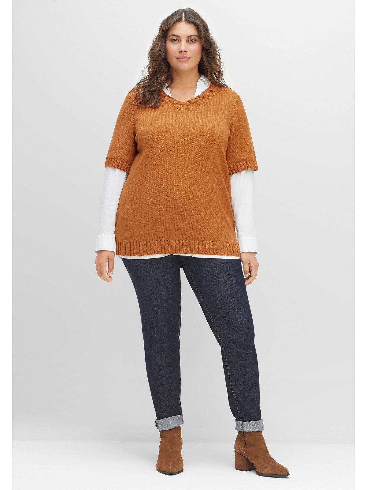 Sheego V-Ausschnitt-Pullover Große Größen aus reiner Baumwolle