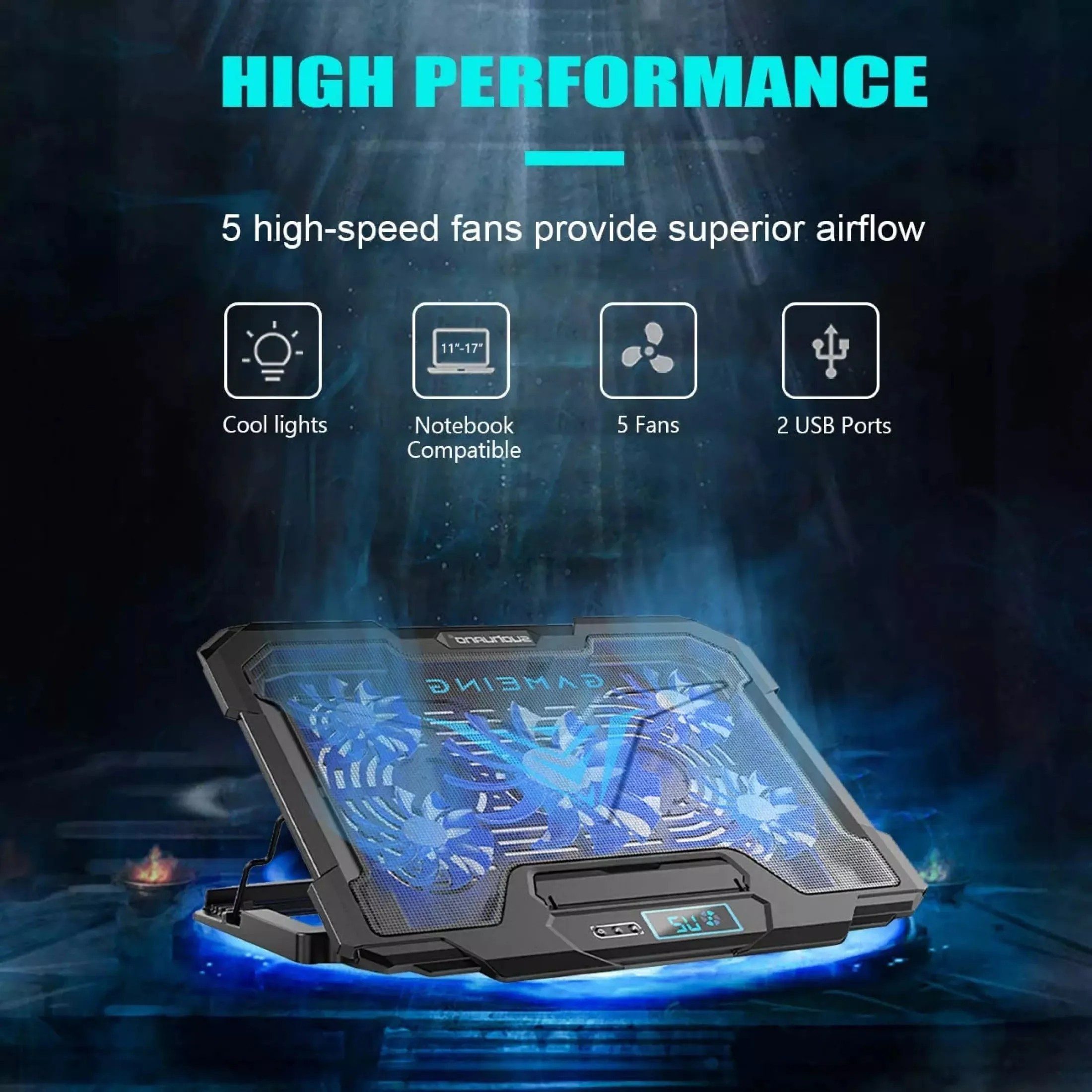 Forrlite Notebook-Kühler Notebook-Kühler, Laptop Kühler Gaming-Notebook Cooling Pad, Kühlmatte für 12-18 Zoll Notebook, Laptop (5 Ventilatoren)