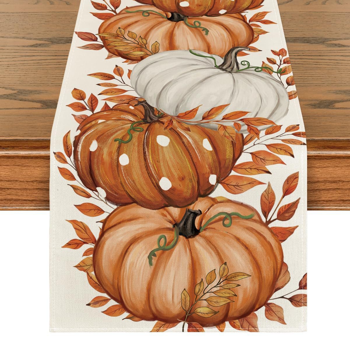 FOUORTUNATE-BEE Tischläufer Blätter Kürbisse Herbst Tischläufer 33x183 cm, Tischdekoration für Wohnzimmer, Esszimmer & Party