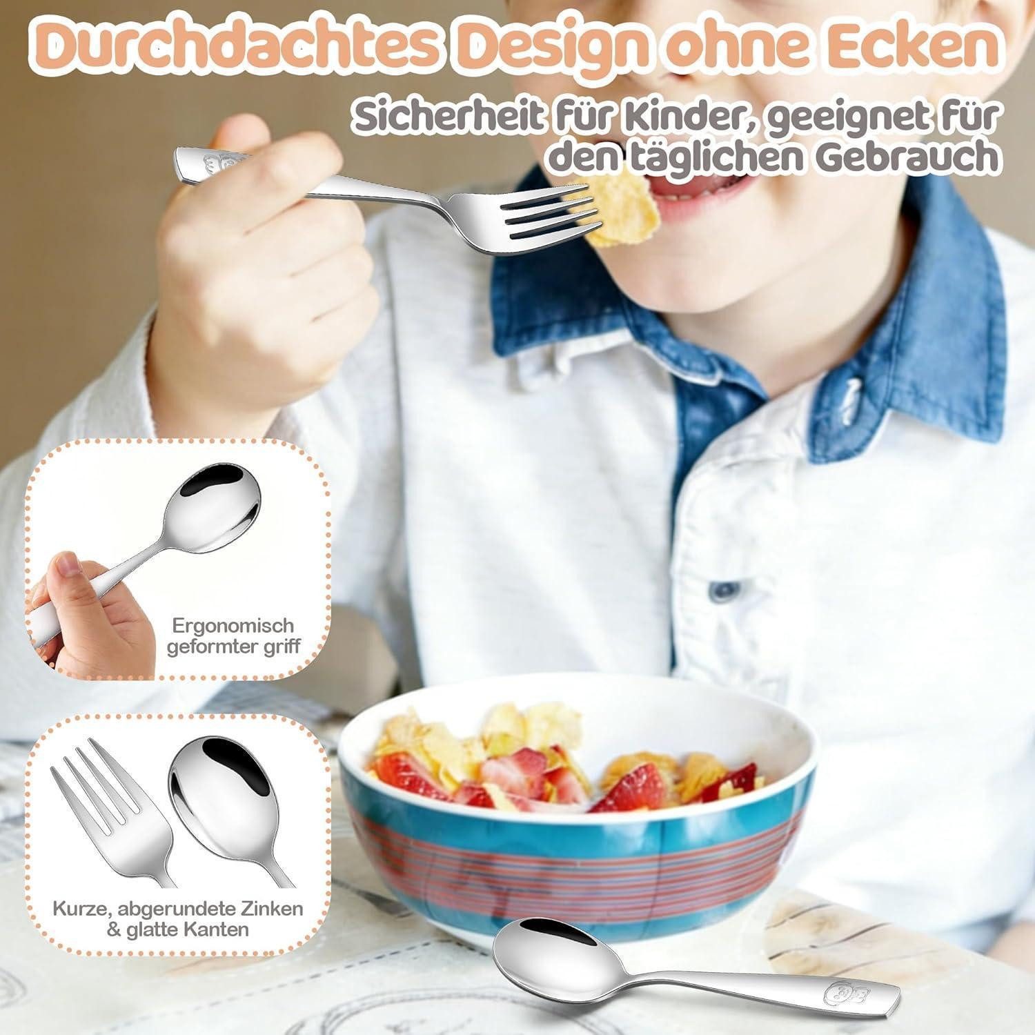 LuxusKollektion Kinderbesteck Kinderbesteck Edelstahl Gravur Gabel Löffel Spülfest 6