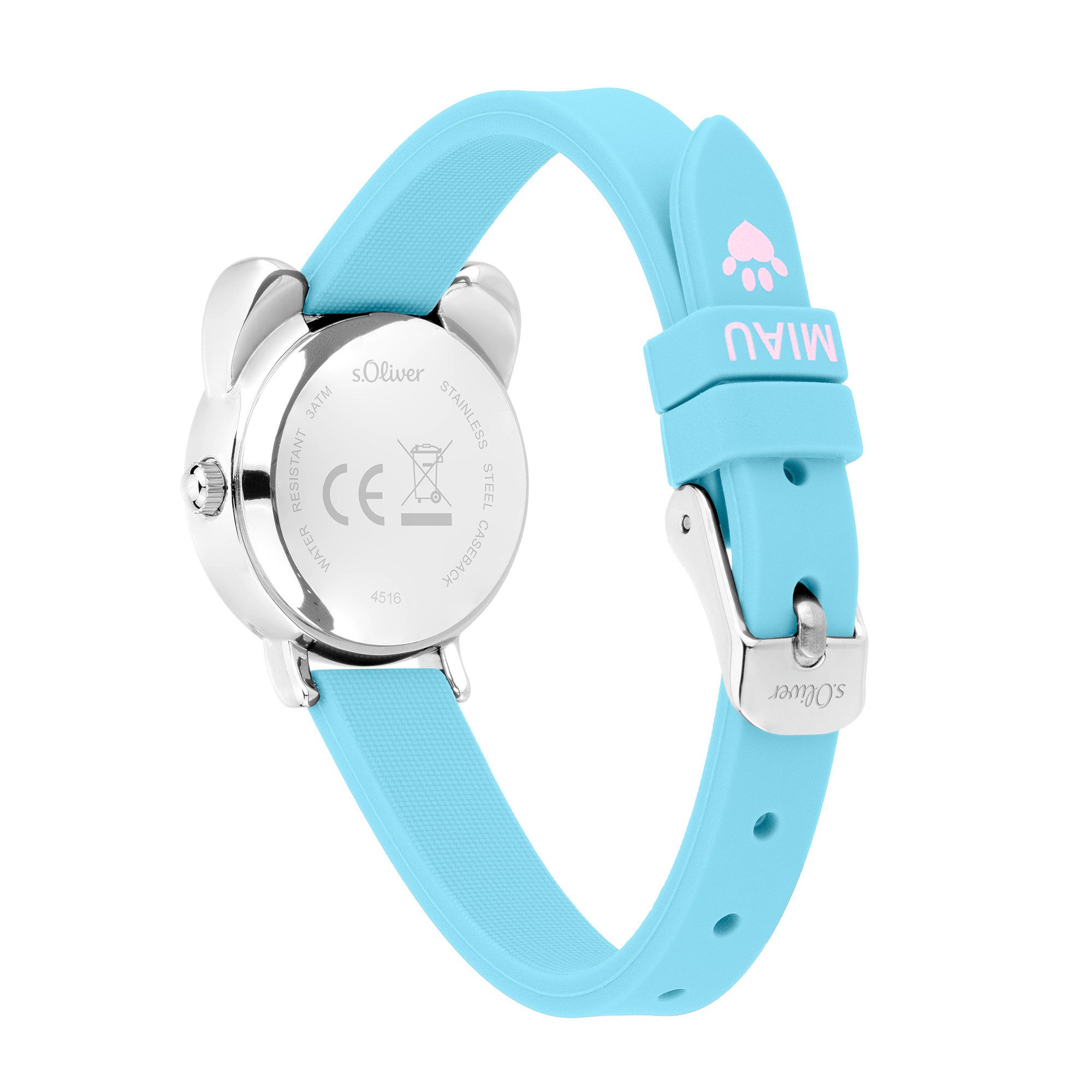 s.Oliver Quarzuhr The Cat SO-4516-PQ, Armbanduhr, Silikonarmband, Kinderuhr, Mädchen, analog