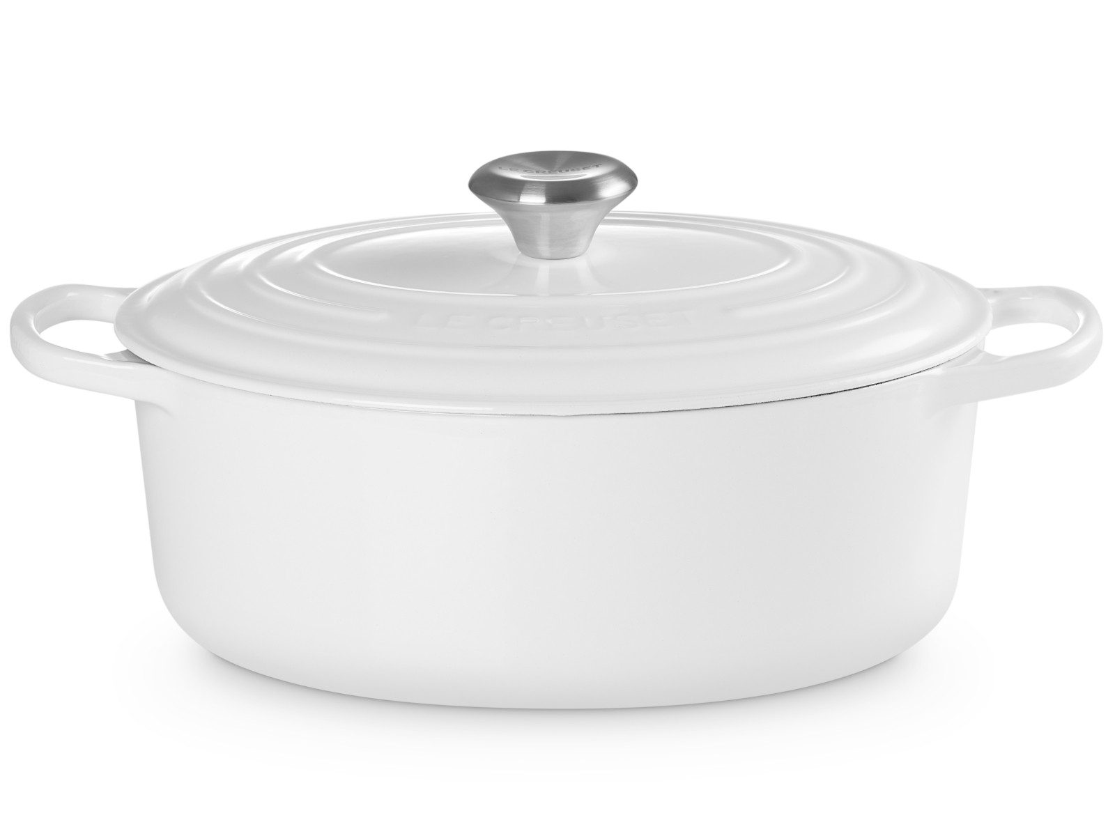 LE CREUSET Bräter Bräter Signature oval weiss 29cm, Emailliertes Gusseisen
