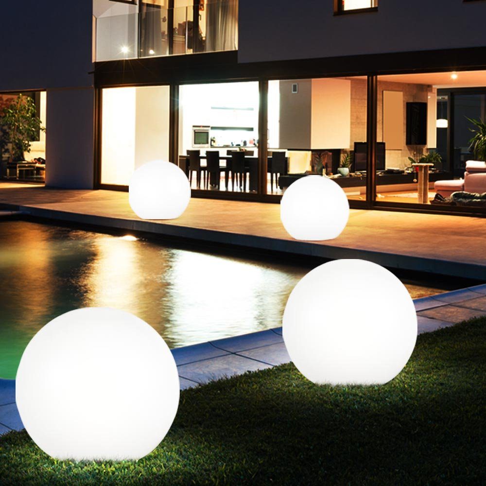 3er-Set Wiese Lampen LED Gartenleuchte, Solar Kugel verbaut, fest Garten Leuchten LED etc-shop Außen Rasen LED-Leuchtmittel