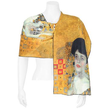 Seidenschal VON LILIENFELD Schal Damen 100% Seide Gustav Klimt: Adele Kunst Motiv Halstuch Seidenschal Seidentuch Kanten handgerollt 172 x 42 cm reine Seide