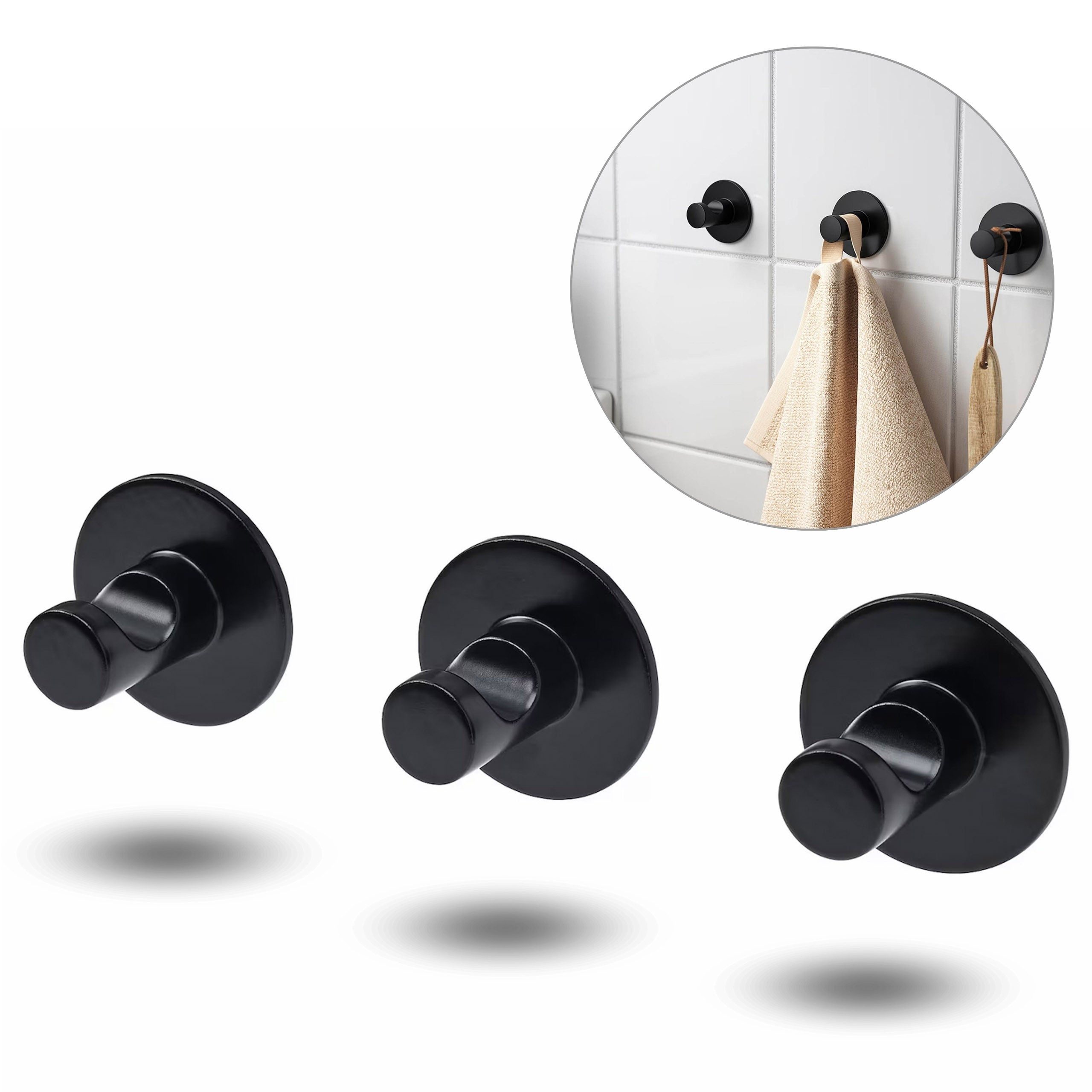 IKEA Wandhaken SKOGHALL Schwarzer Klebehaken, Badezimmerhaken 3 Stück IKEA