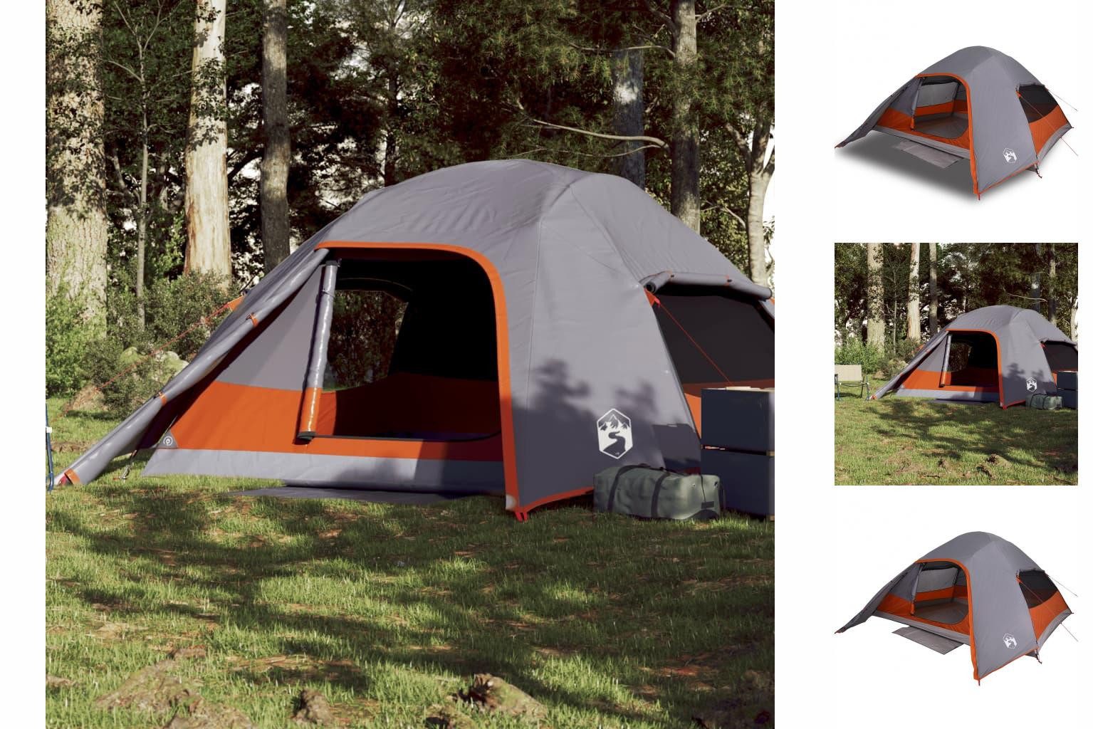vidaXL Wurfzelt Zelt Kuppel-Campingzelt 4 Personen Grau und Orange Wasserdicht