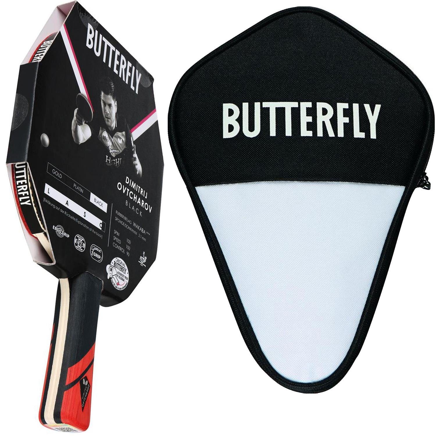 Butterfly Tischtennisschläger 1x Dimitrij Ovtcharov Black + Hülle, Tischtennis Schläger Set