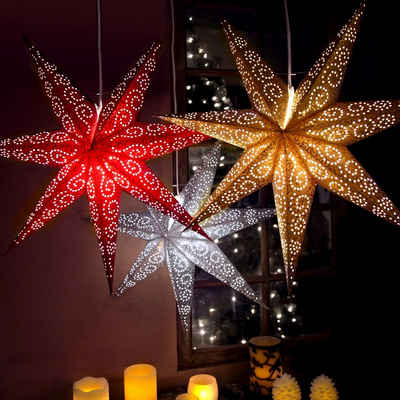 STAR TRADING LED Stern Papierstern Leuchtstern Faltstern 7-zackig hängend 60cm mit Kabel weiß