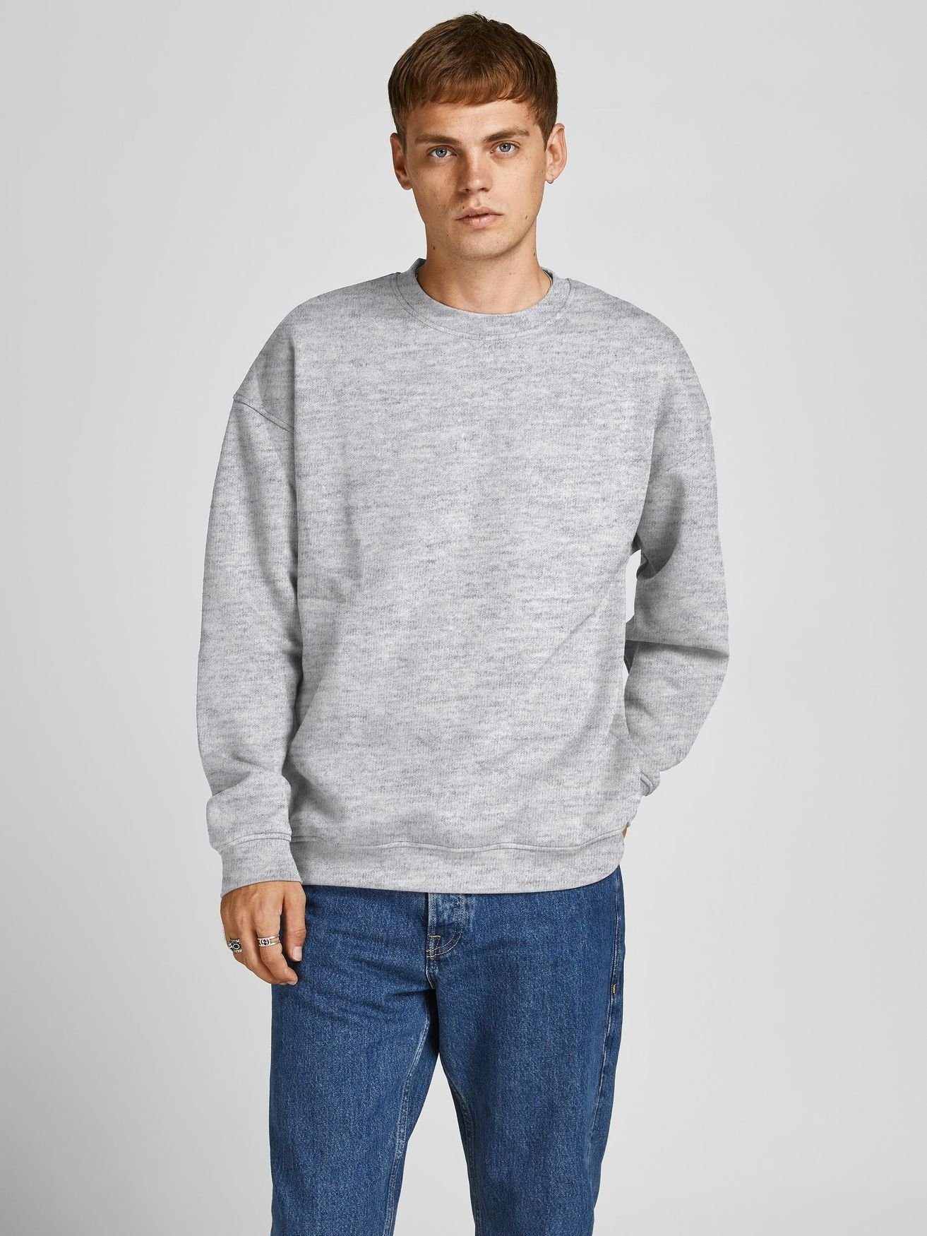 Jack & Jones Sweatshirt Basic Langarm Sweater Shirt Rundhals Pullover ohne Kapuze JORBRINK 4508 in Hellgrau