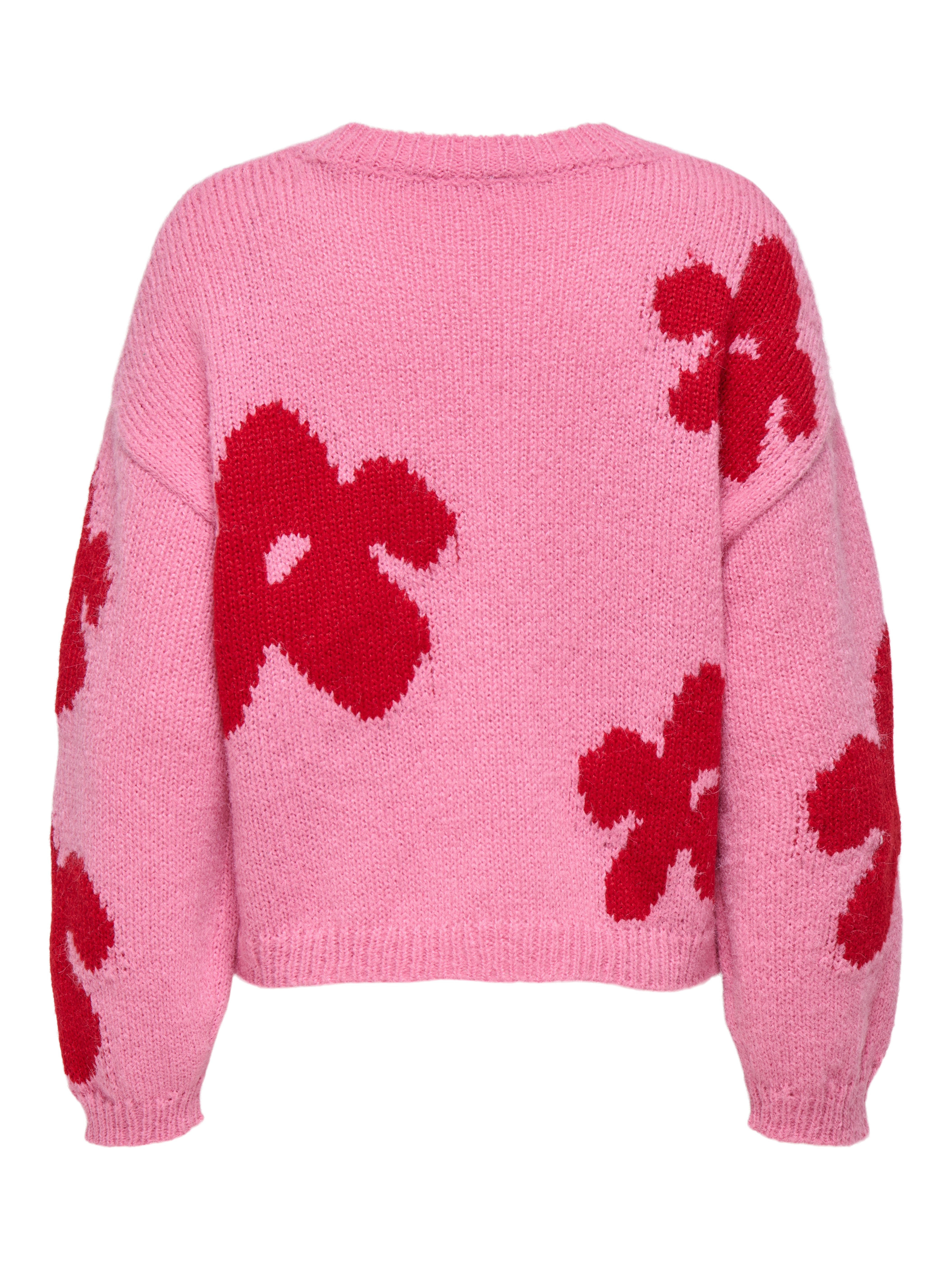 ONLY Strickpullover ONLBOOTLE LIFE LS FLOWER O-NECK KNT Kunstfaser, loose fit