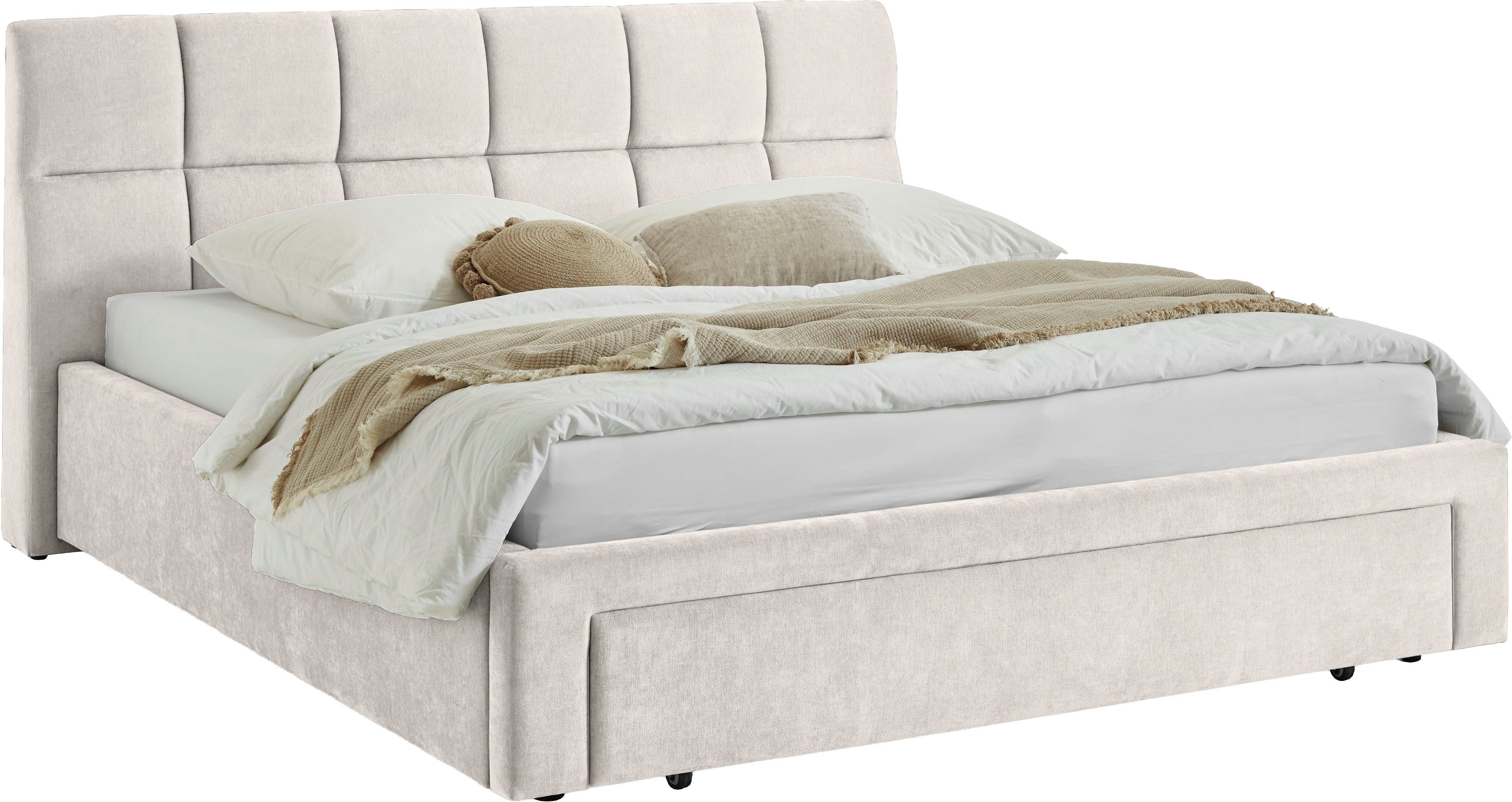meise.möbel Polsterbett Canyon, Breite 180cm, erhältlich in grau oder beige, inkl. Schubkasten im Fußteil - ideal als Hundebett nutzbar