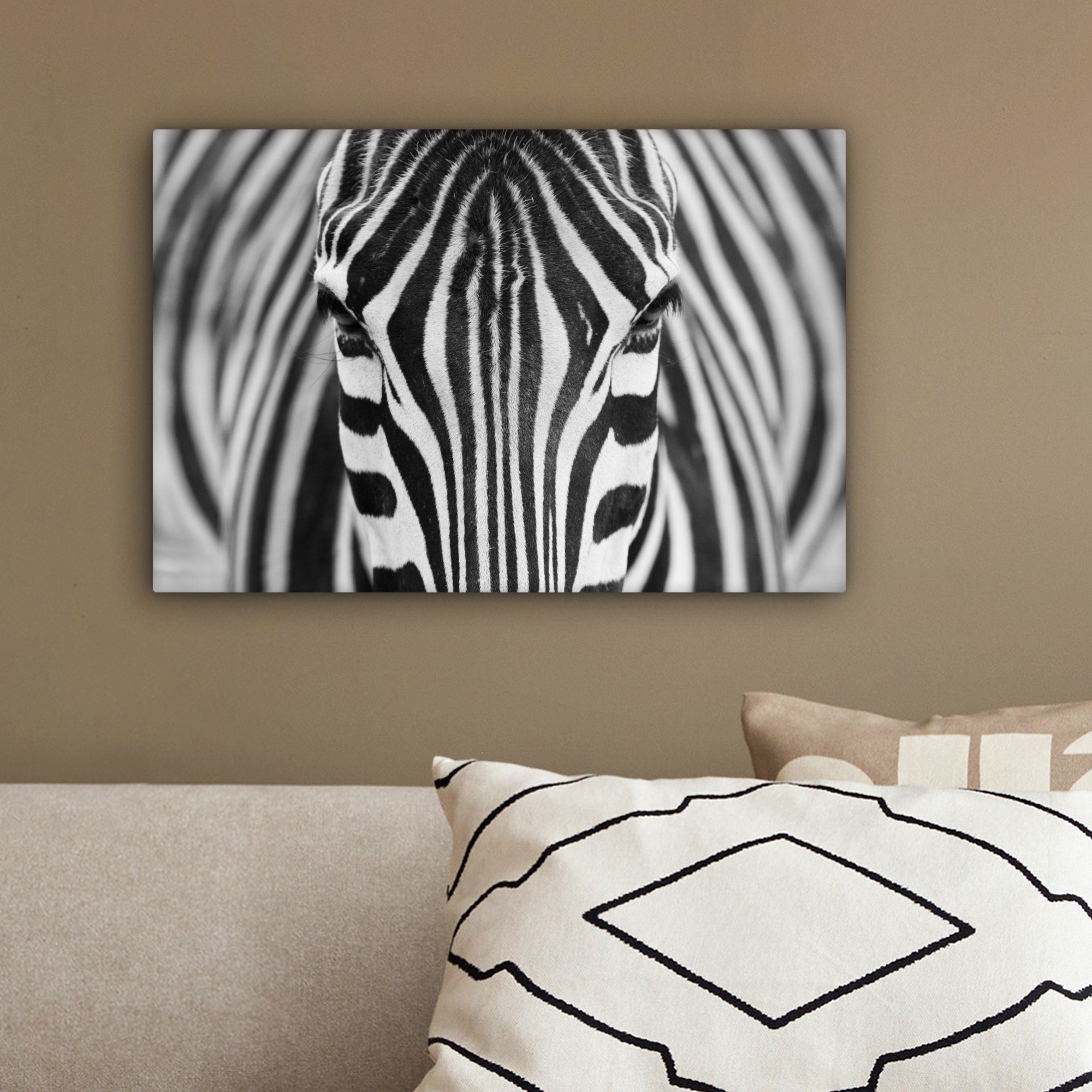 OneMillionCanvasses® Leinwandbild Zebra - Tiere - Schwarz und weiß - Porträt, Fotodruck (1 St), Leinwand Bilder Klein, Wand Dekoration Aesthetic 30x20 cm – Bild 4 von 5