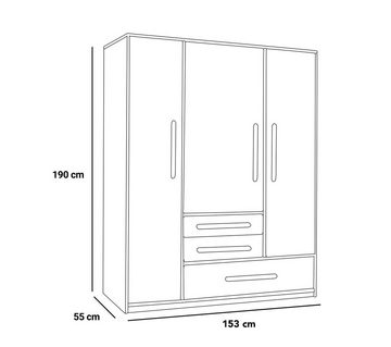 BioKinder - Das gesunde Kinderzimmer Kleiderschrank Lina 3-teilig mit 3 Schubladen, 2 flexiblen Kleiderstangen, 5 schmalen Einlegeböden und 1 breiten Einlegeboden