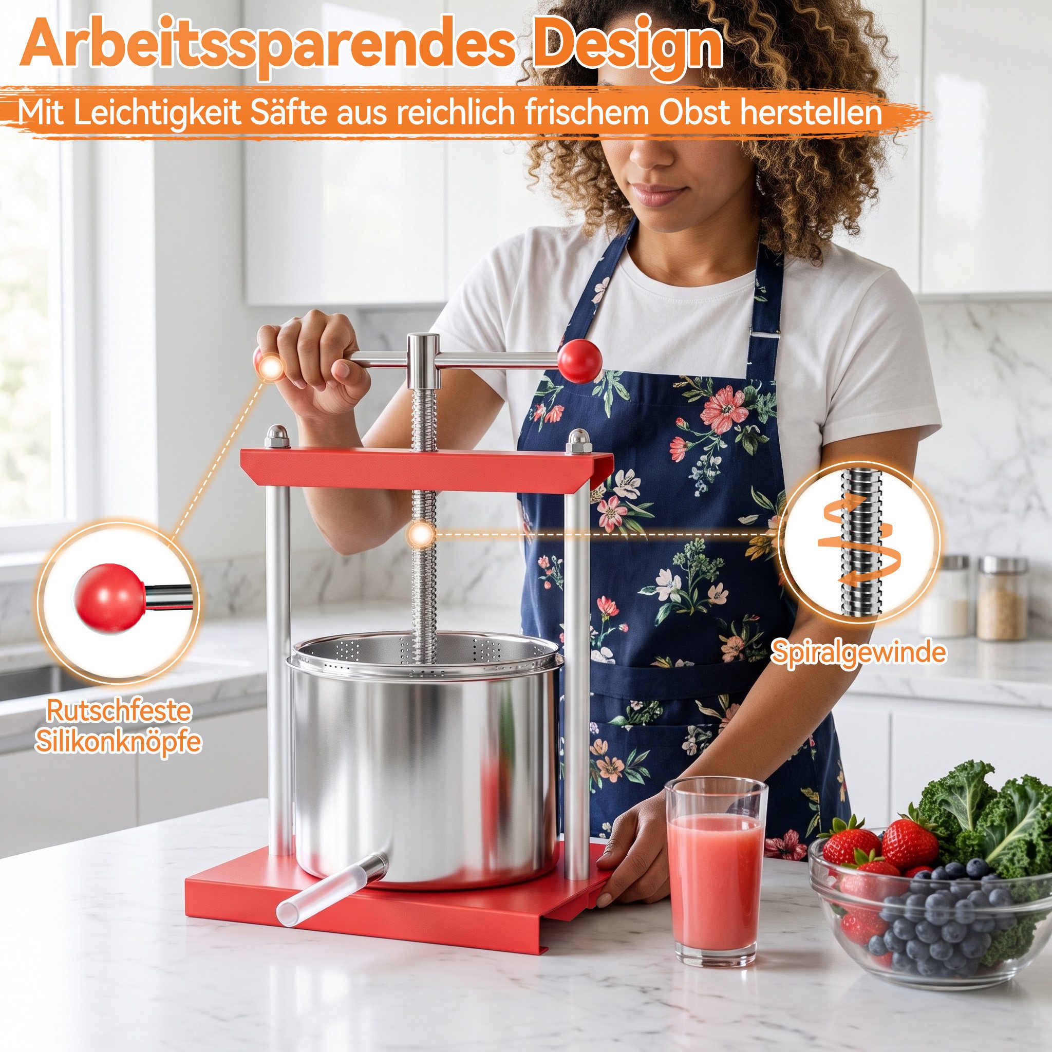 FIVMEN Entsafter Obstpresse Manuell Saftpresse Edelstahl, Fruchtpresse Weinpresse – Bild 4 von 5